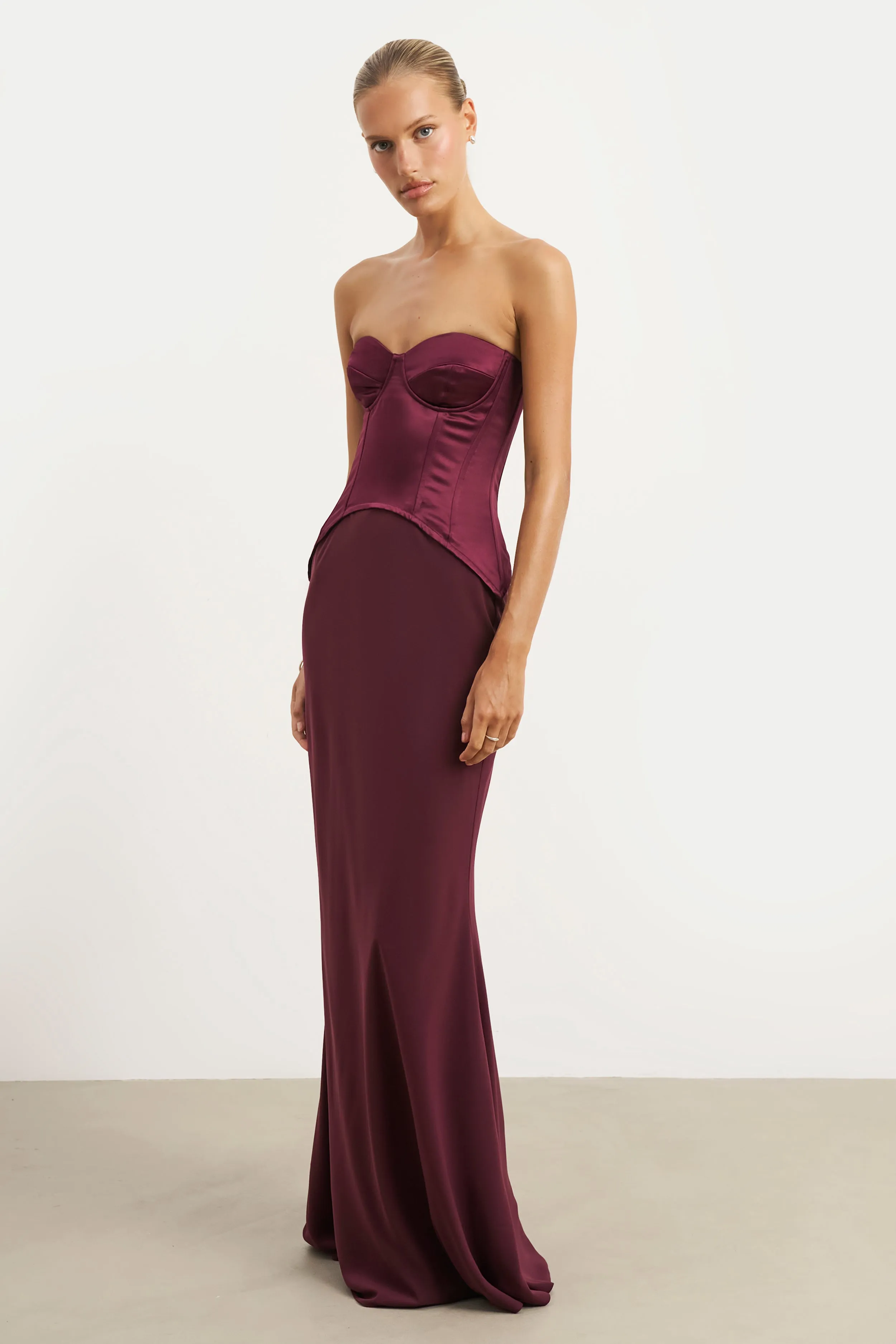Satin Corset Gown with Sweetheart Neckline - Mulberry Daywear Fit Mood Casual