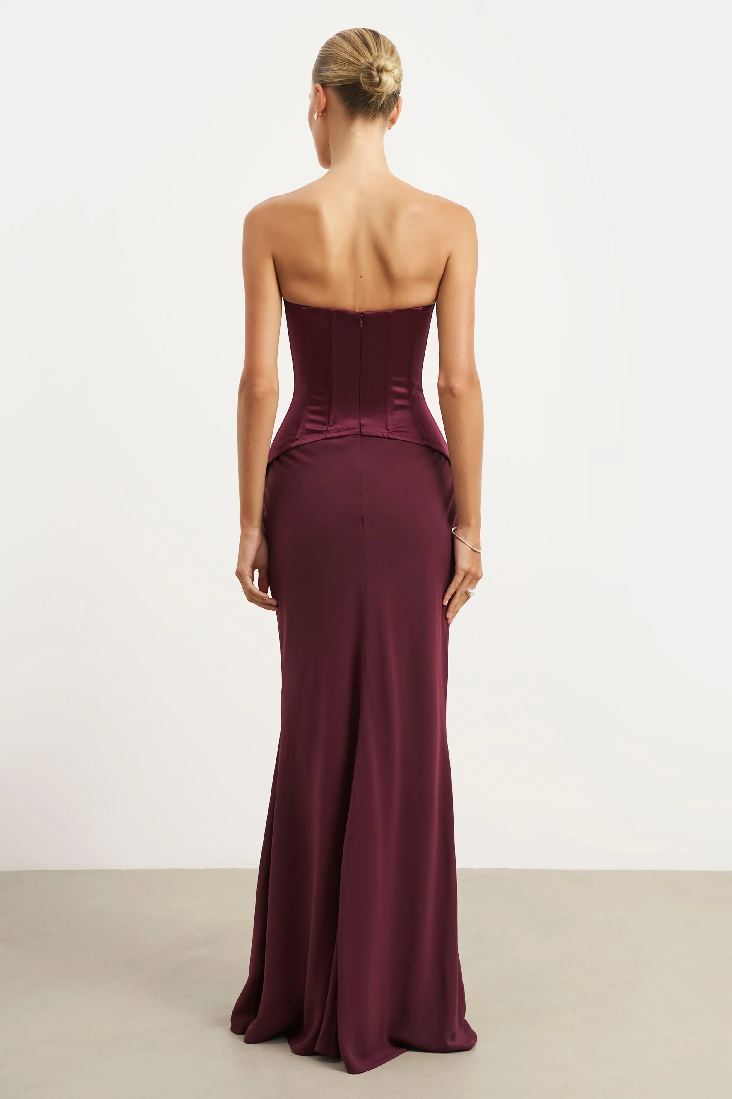 Neutral Mood Satin Corset Gown with Sweetheart Neckline - Mulberry