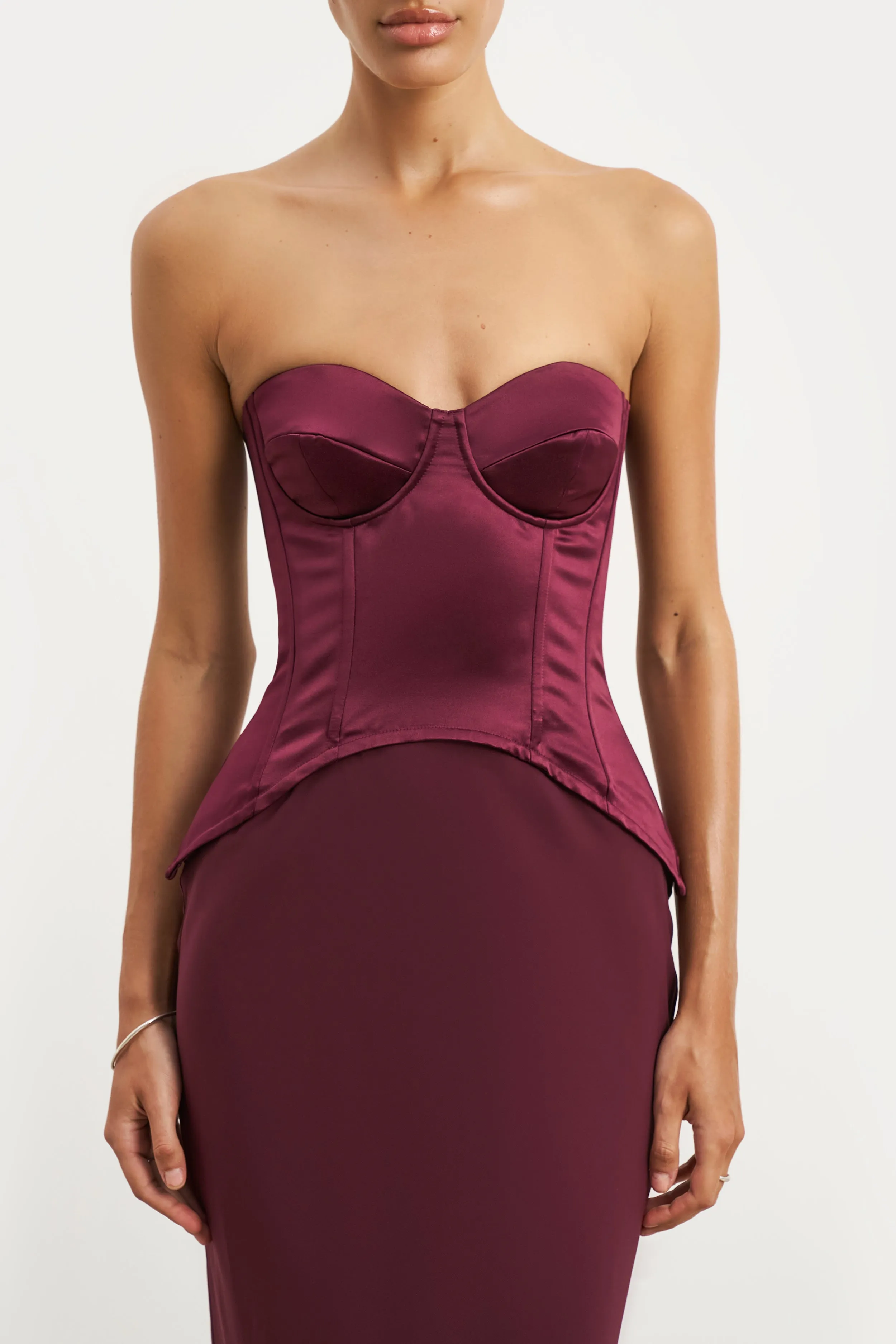 garden wedding ReinforcedHem Satin Corset Gown with Sweetheart Neckline - Mulberry