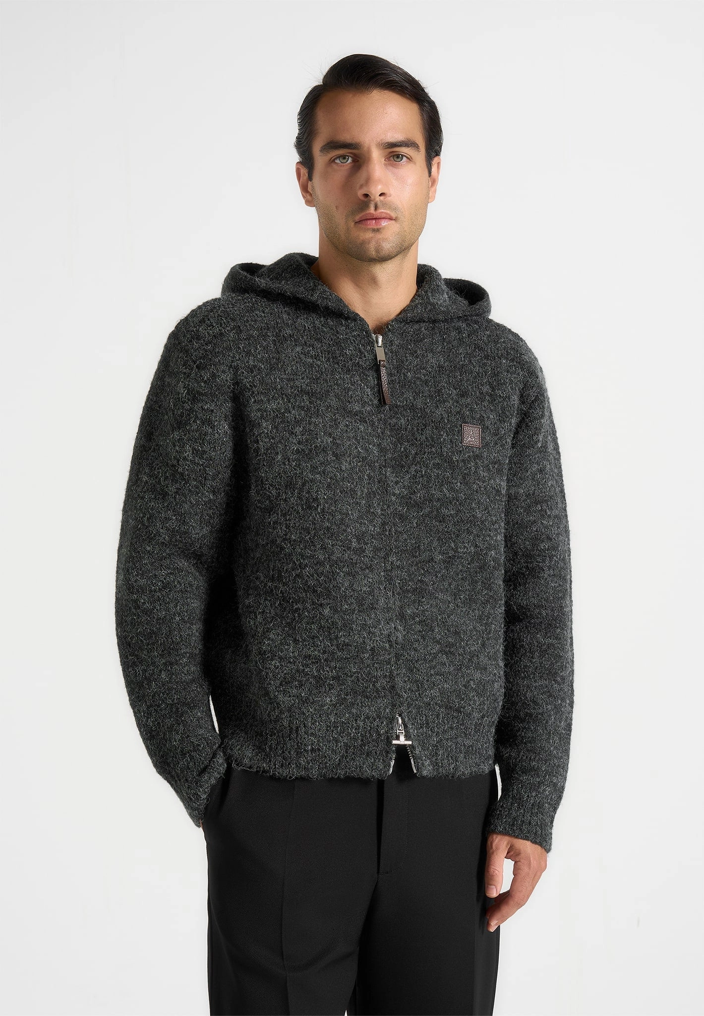 Billie - Unisex Brushed Wool Zip Hoodie - Grey Chic Comforted Modern Warmth