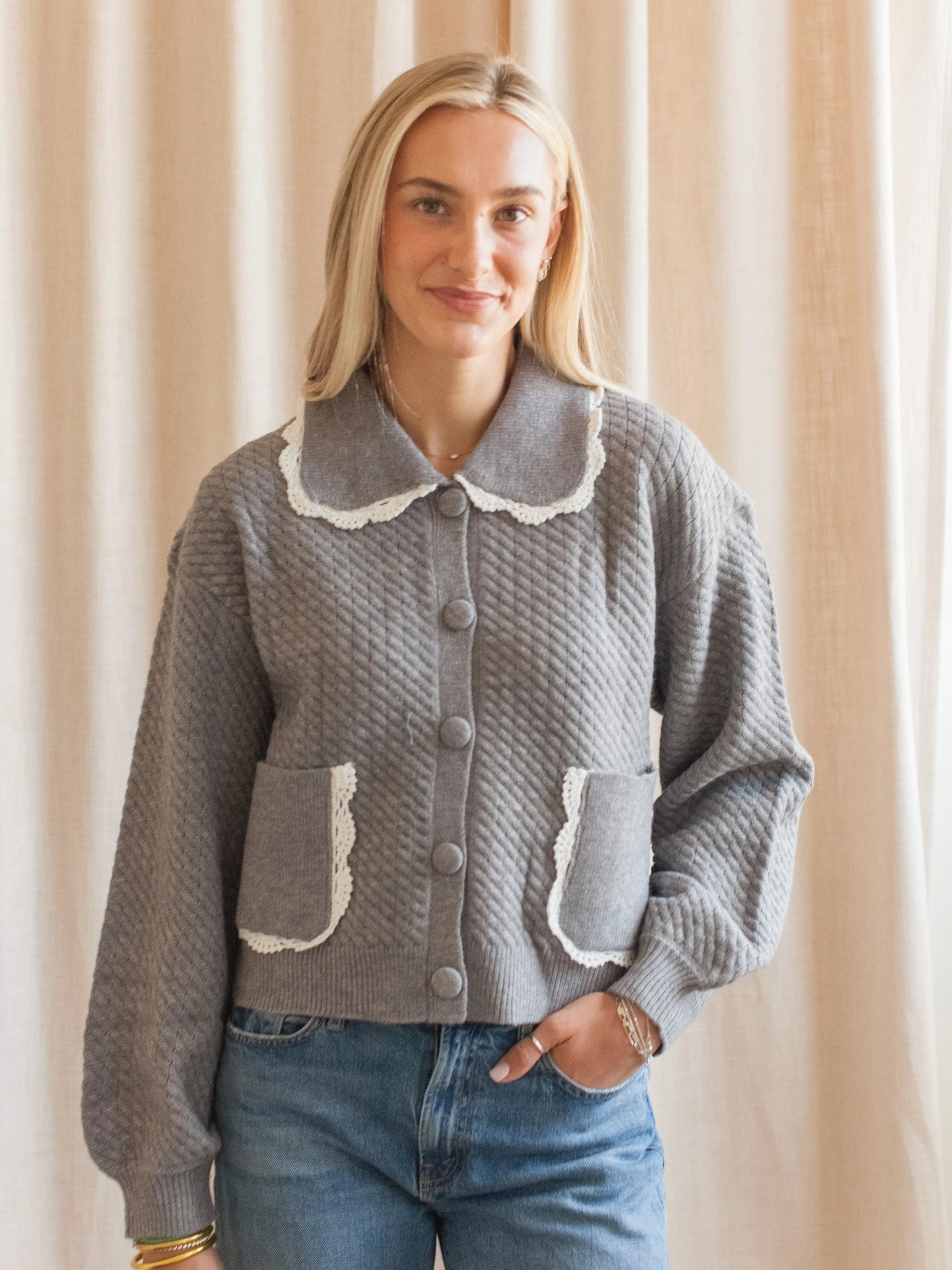 Thermal Air Pocket Nina Ribbed Cardigan - Grey