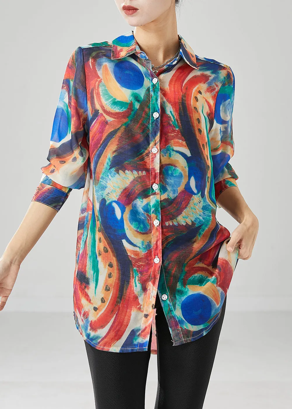 Handmade Blue Tie Dye Cotton Shirts Fall ML2433