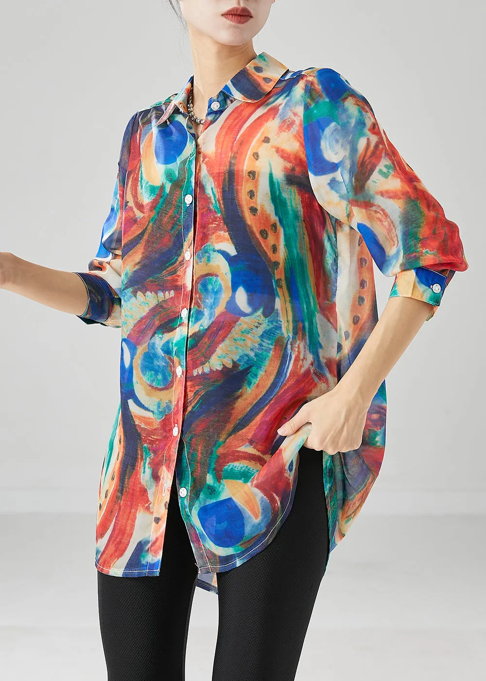 Handmade Blue Tie Dye Cotton Shirts Fall ML2433