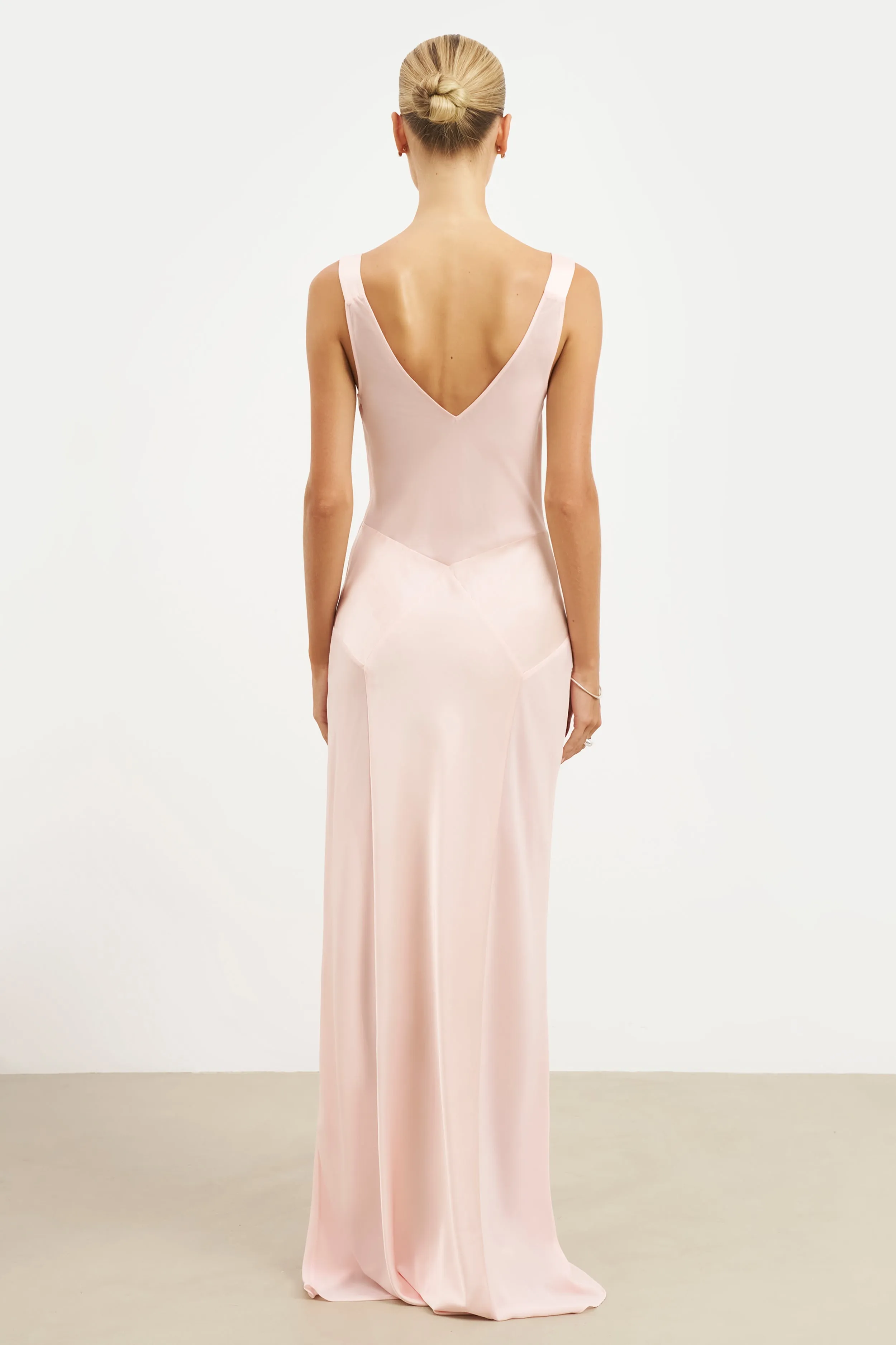Pleated design Cowl Neck Satin Panel Gown - Blush