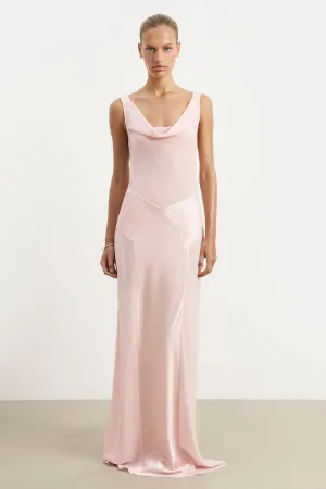 Cowl Neck Satin Panel Gown - Blush Chic Layered Wear