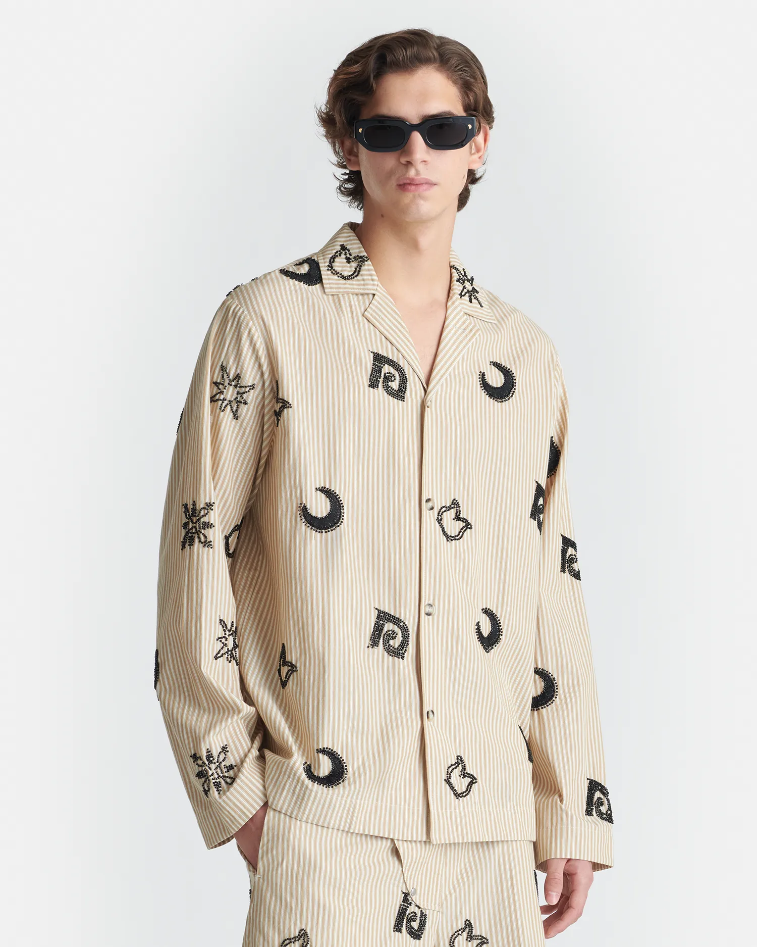 Foldable style Haris - Beaded Shirt - Beige/Black