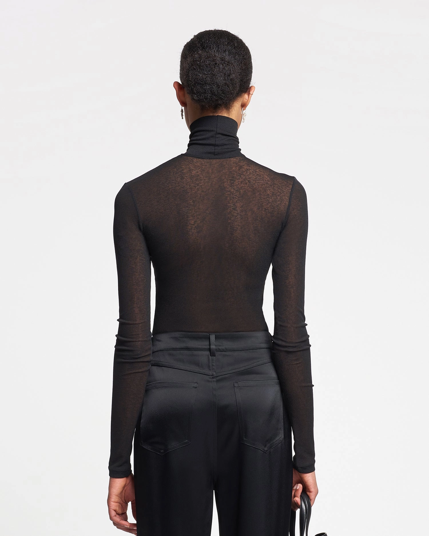 SlimFitAdaptation Zero Waste Cut Pattern Harri - Mesh-Jersey Turtleneck Top - Black