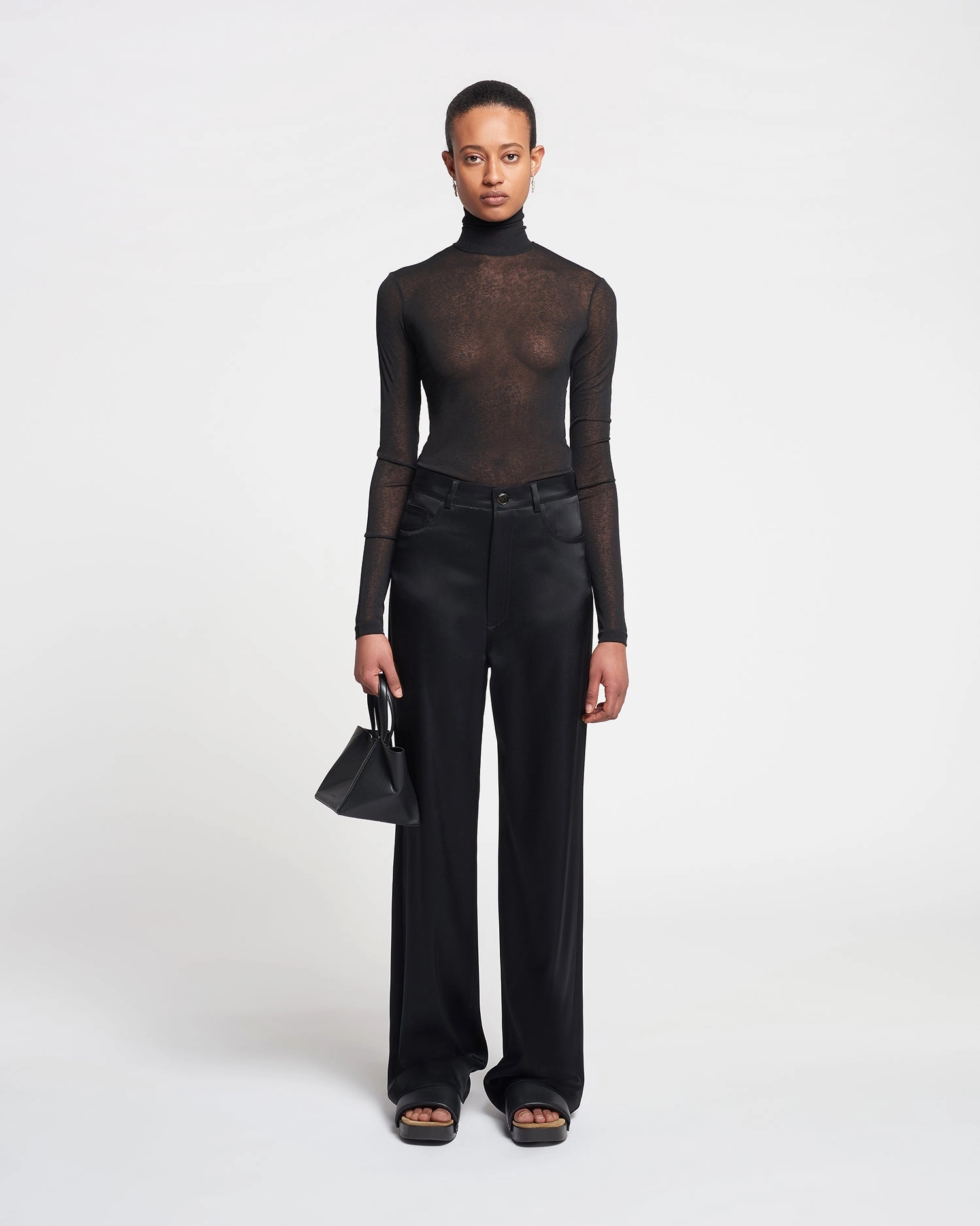 Harri - Mesh-Jersey Turtleneck Top - Black Stretchy Top Ergonomic Cut