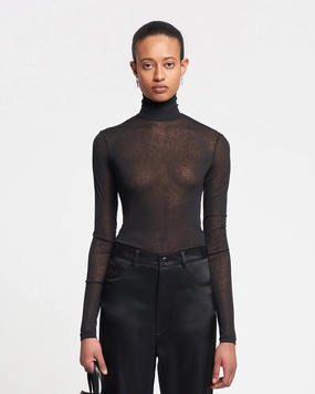 Harri - Mesh-Jersey Turtleneck Top - Black Wrinkle Resistant Weave