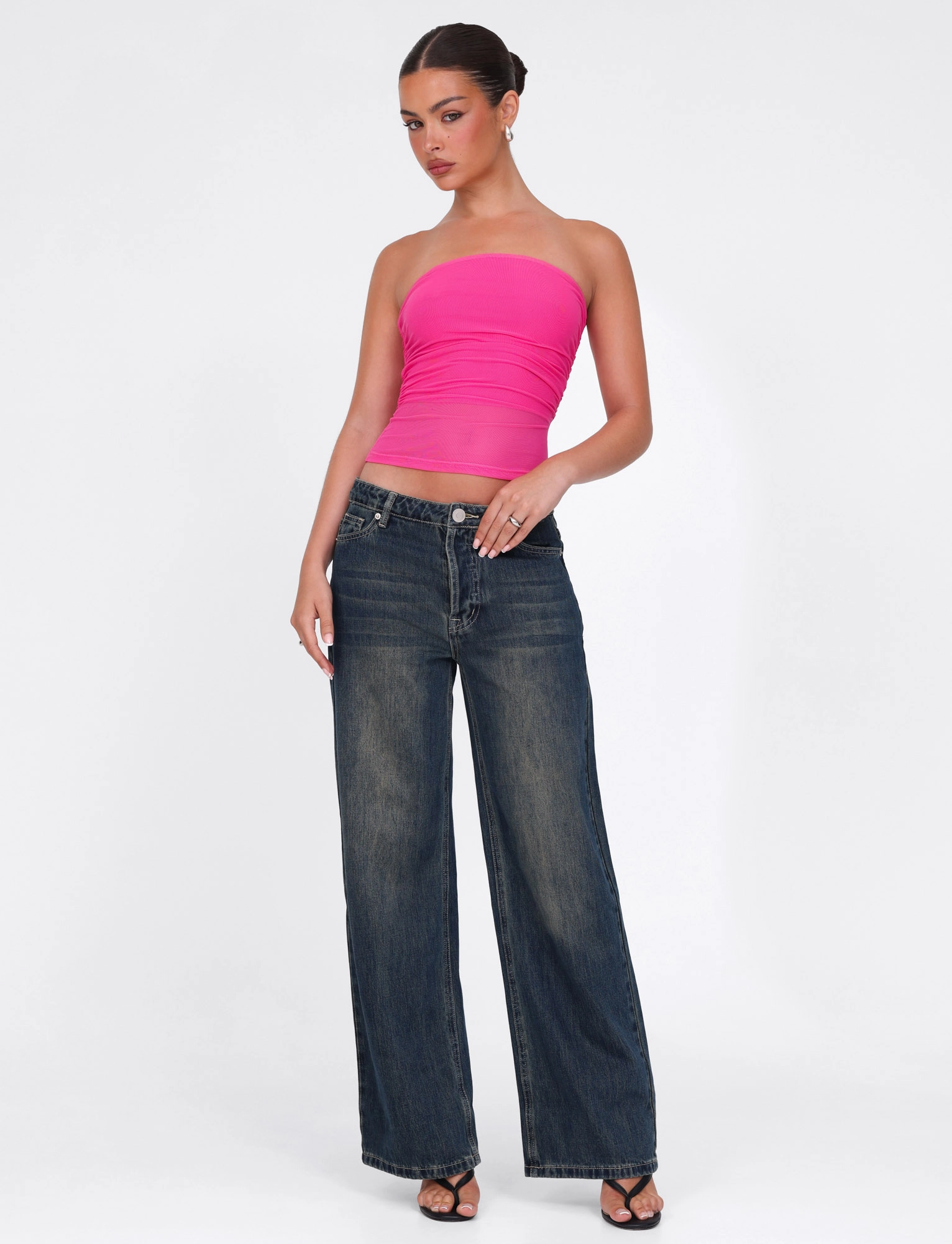 FoamReinforcedCollar WrinkleResistant Cloth HARRIETT TUBE TOP - PINK : PINK