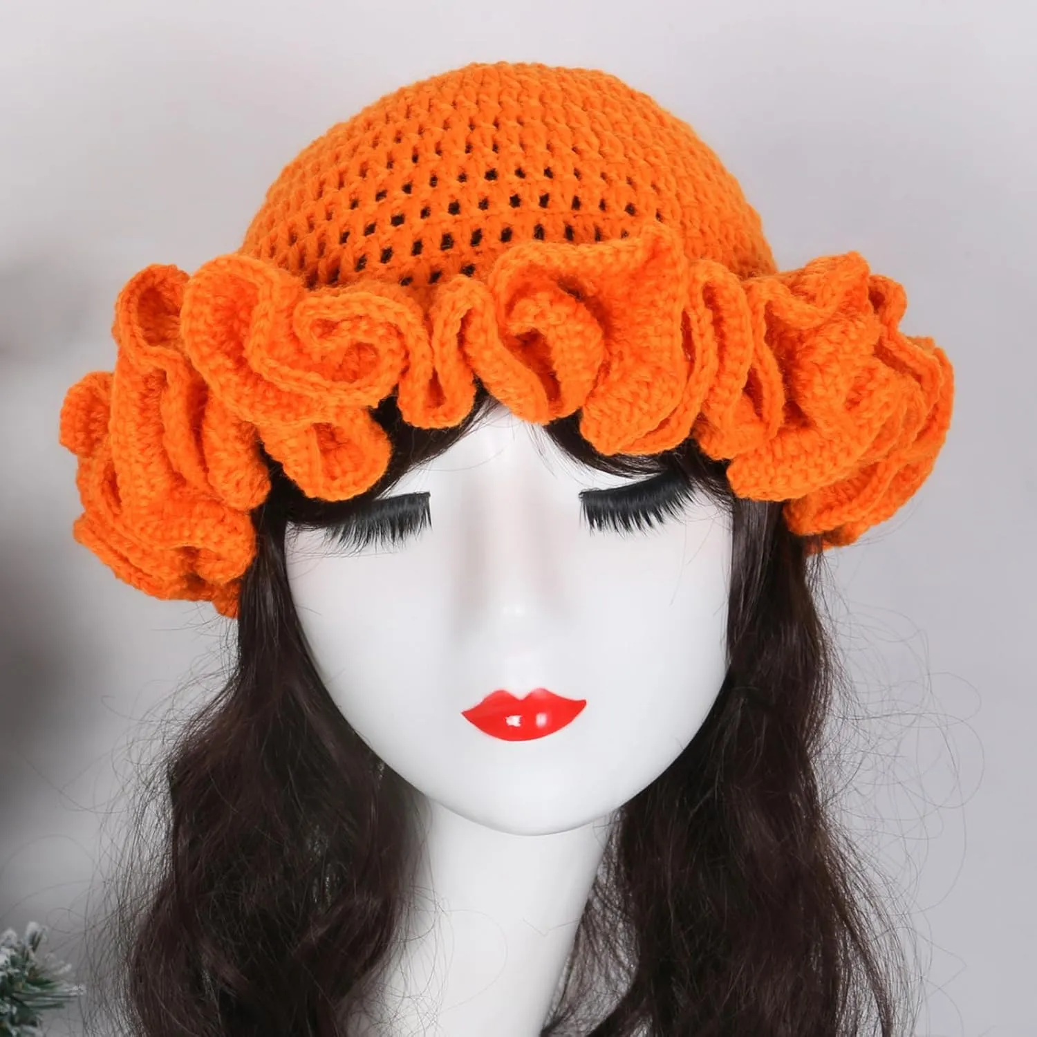 Hat, Adult Crochet Bucket Hat Handmade Ruffled Brim Fisherman