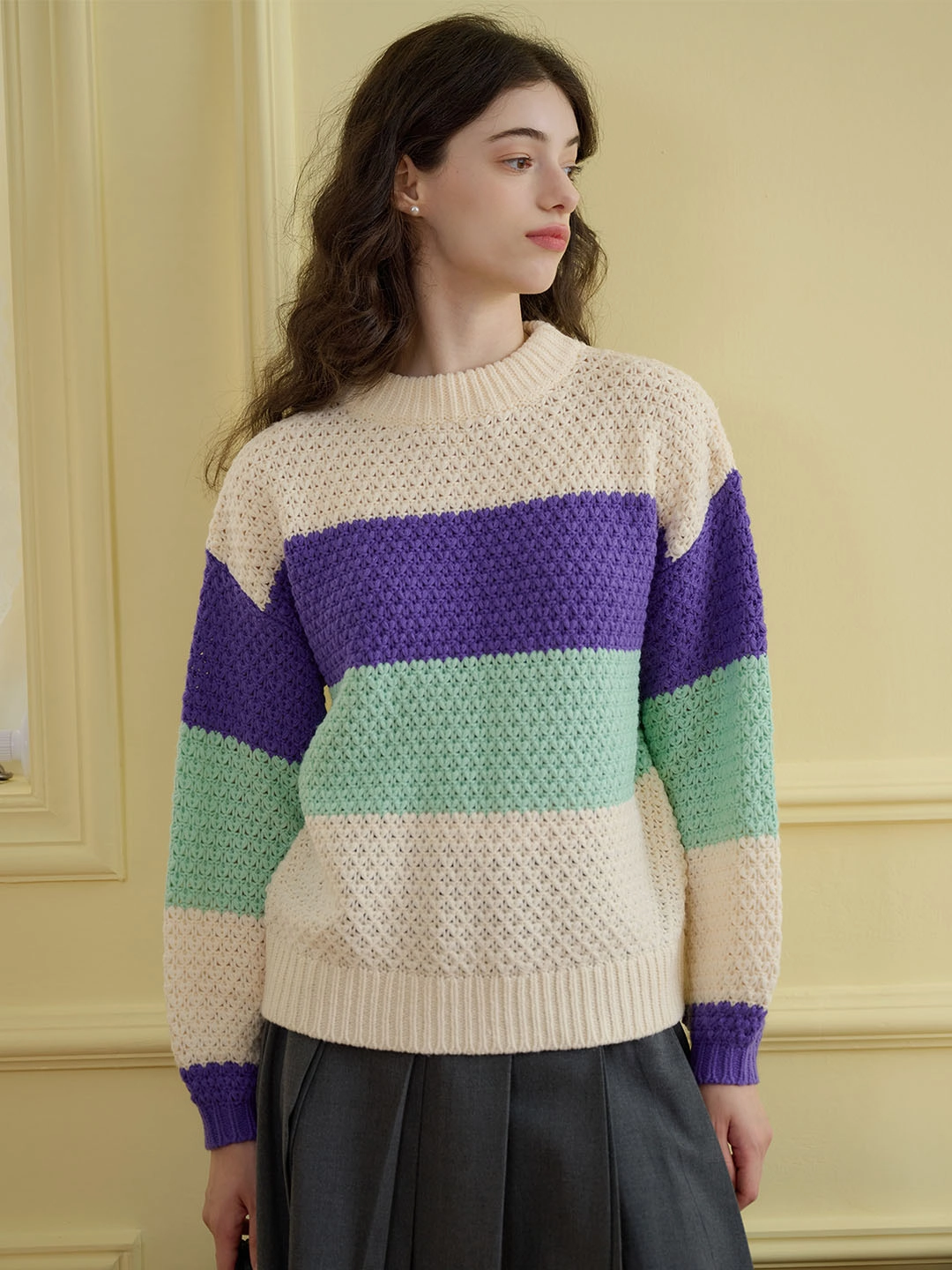 Interlock Ribbed Collar ??Final Sale??Esther Color-Blocked Ribbed Cozy Sweater