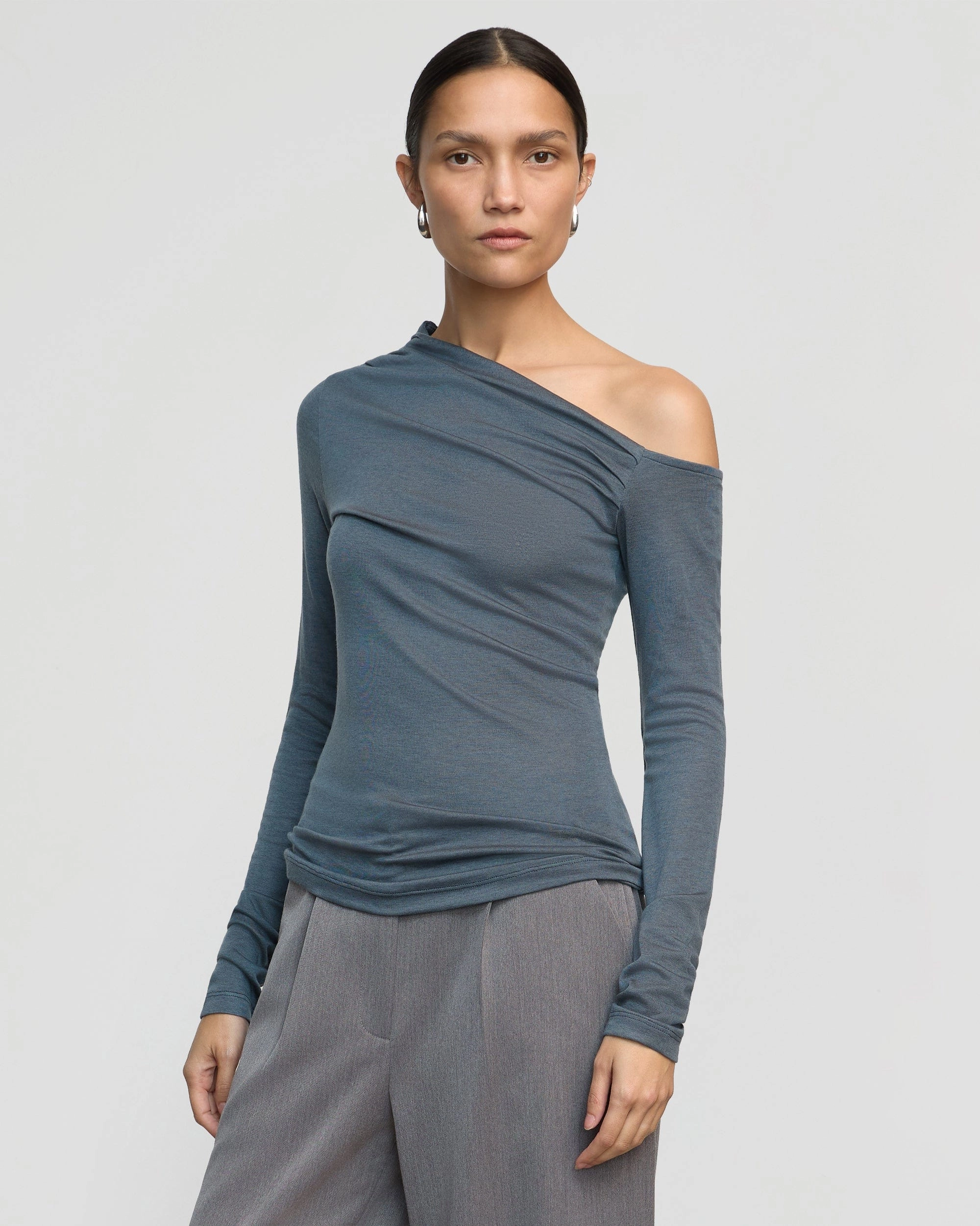 Ayra Tencel-Wool Off-Shoulder Tee YarnDyed Stripes