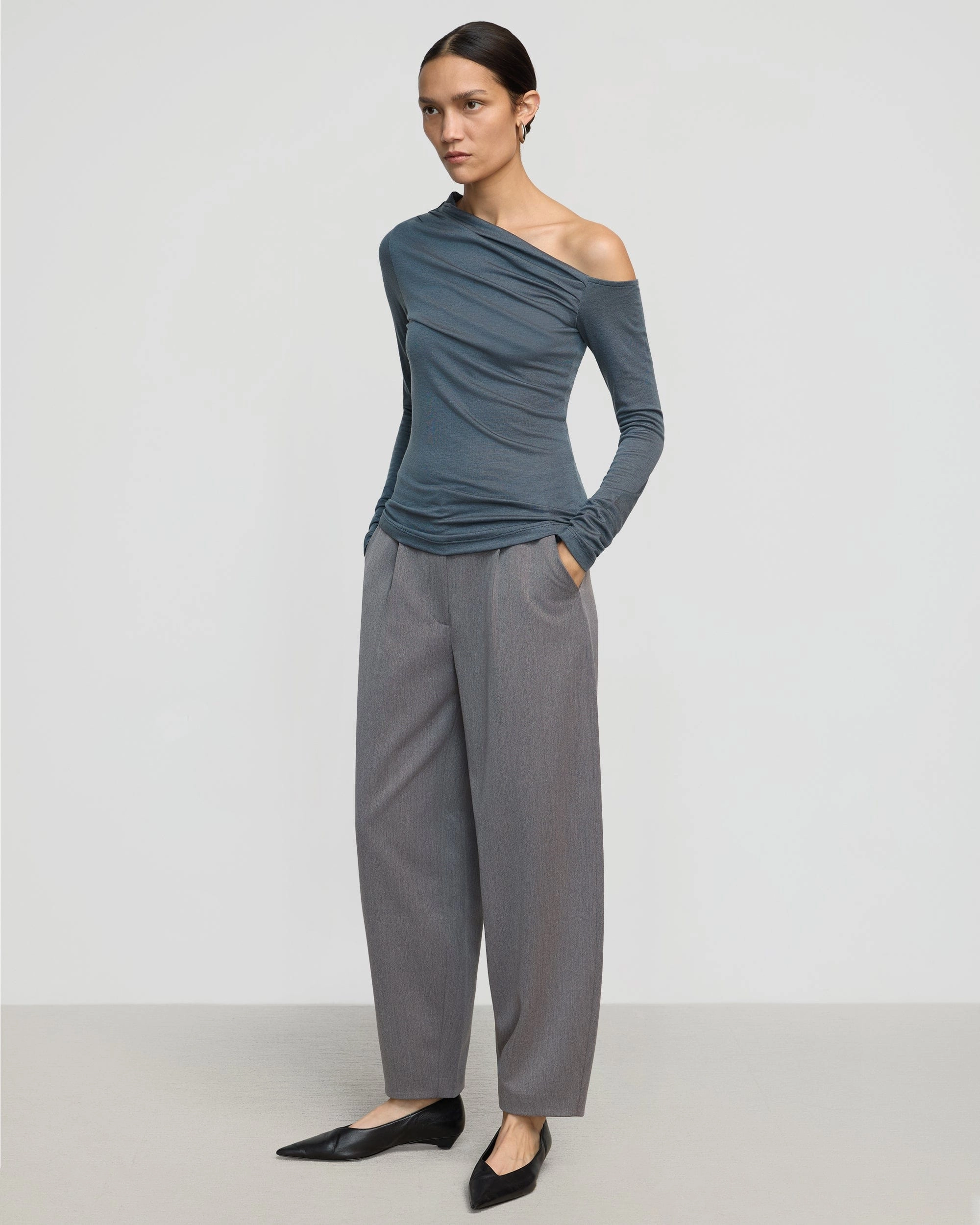 Ayra Tencel-Wool Off-Shoulder Tee Flexible Waistband