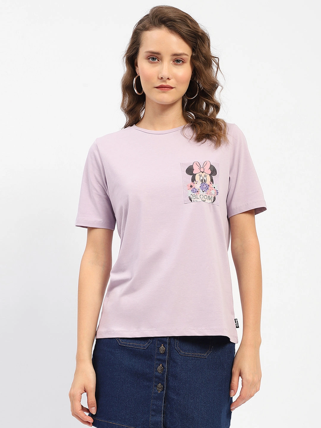 Madame Disney Mickey Mouse Printed Regular Mauve T-Shirt brandable