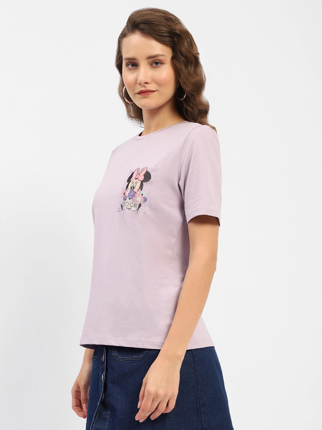 Minimal Fashion Madame Disney Mickey Mouse Printed Regular Mauve T-Shirt