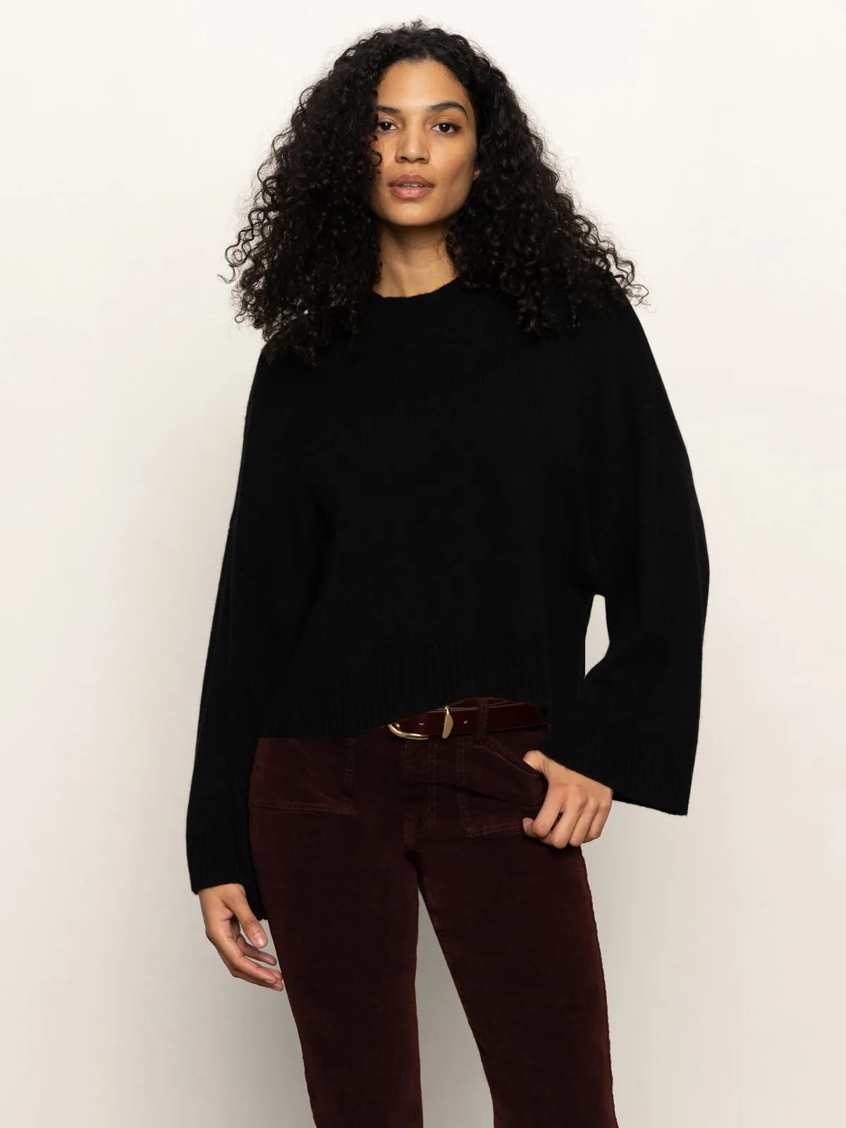 Forever Wool Cashmere Popover Black Hidden Zipper