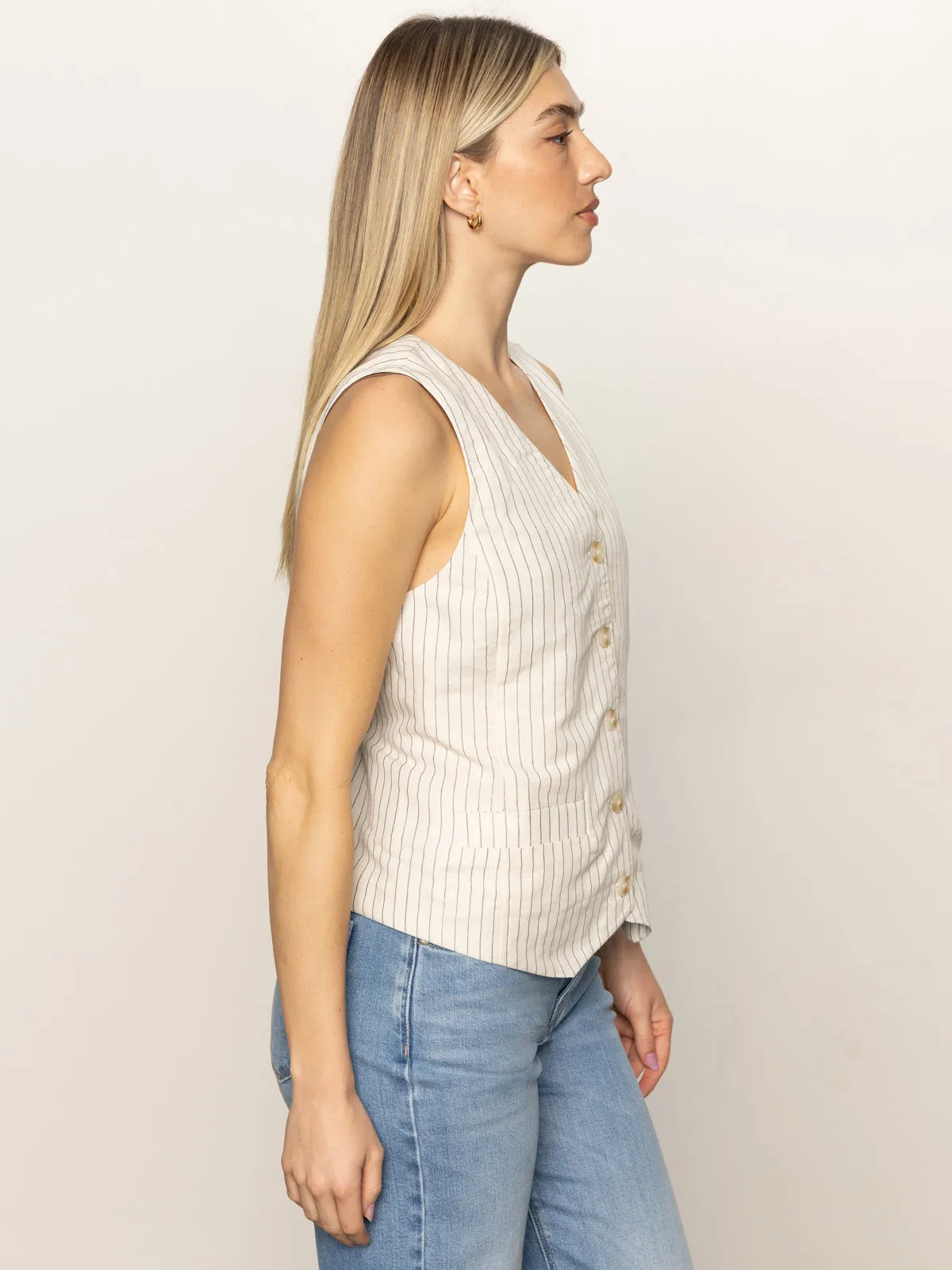 Relaxed Modern Vest Natural Metallic Stripe Comfy Vibe