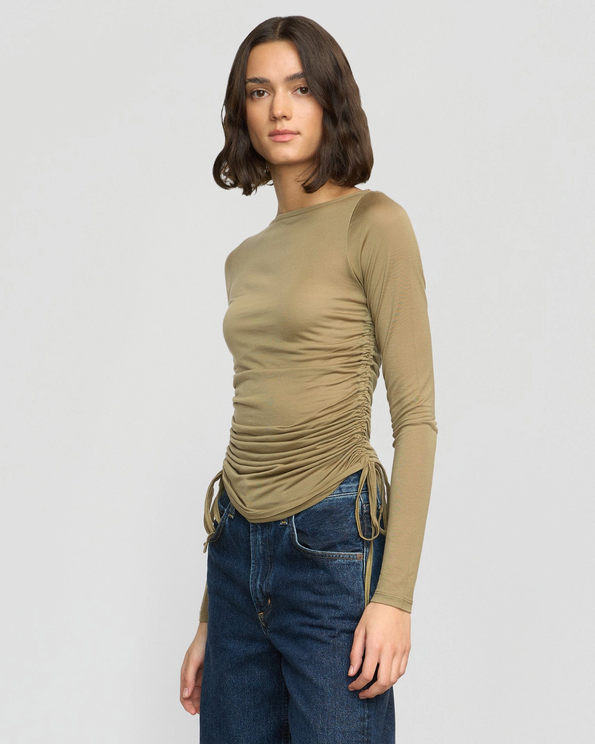 Bluesign Approved Material Joan Tencel Ruched-Side Semi-Sheer Tee