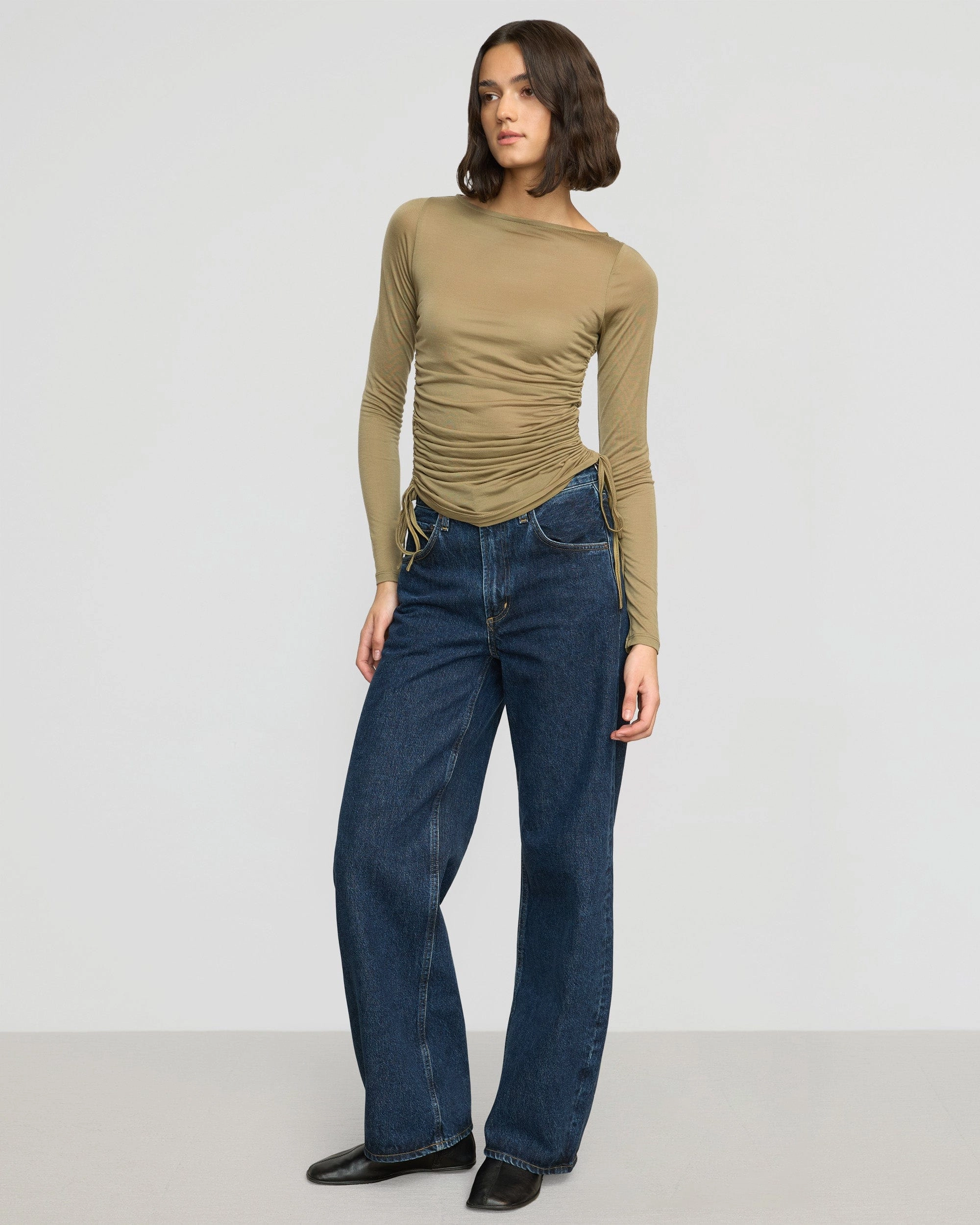 HighStrength Threadwork Joan Tencel Ruched-Side Semi-Sheer Tee