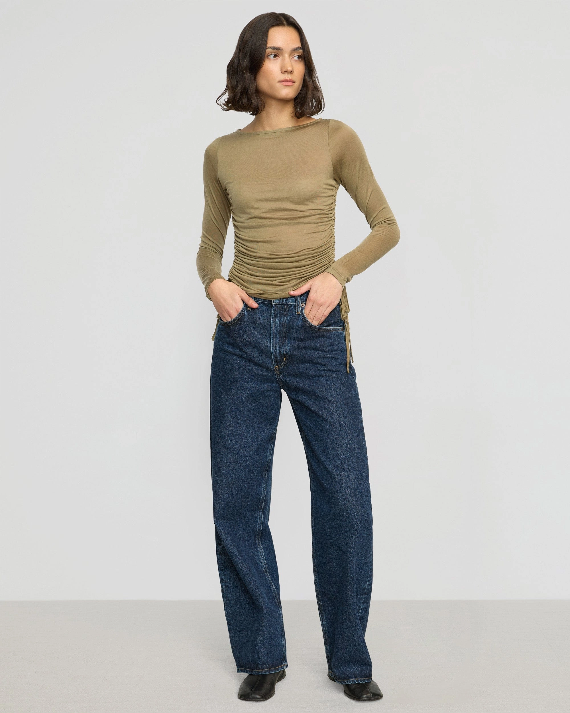 StretchTechnology Joan Tencel Ruched-Side Semi-Sheer Tee