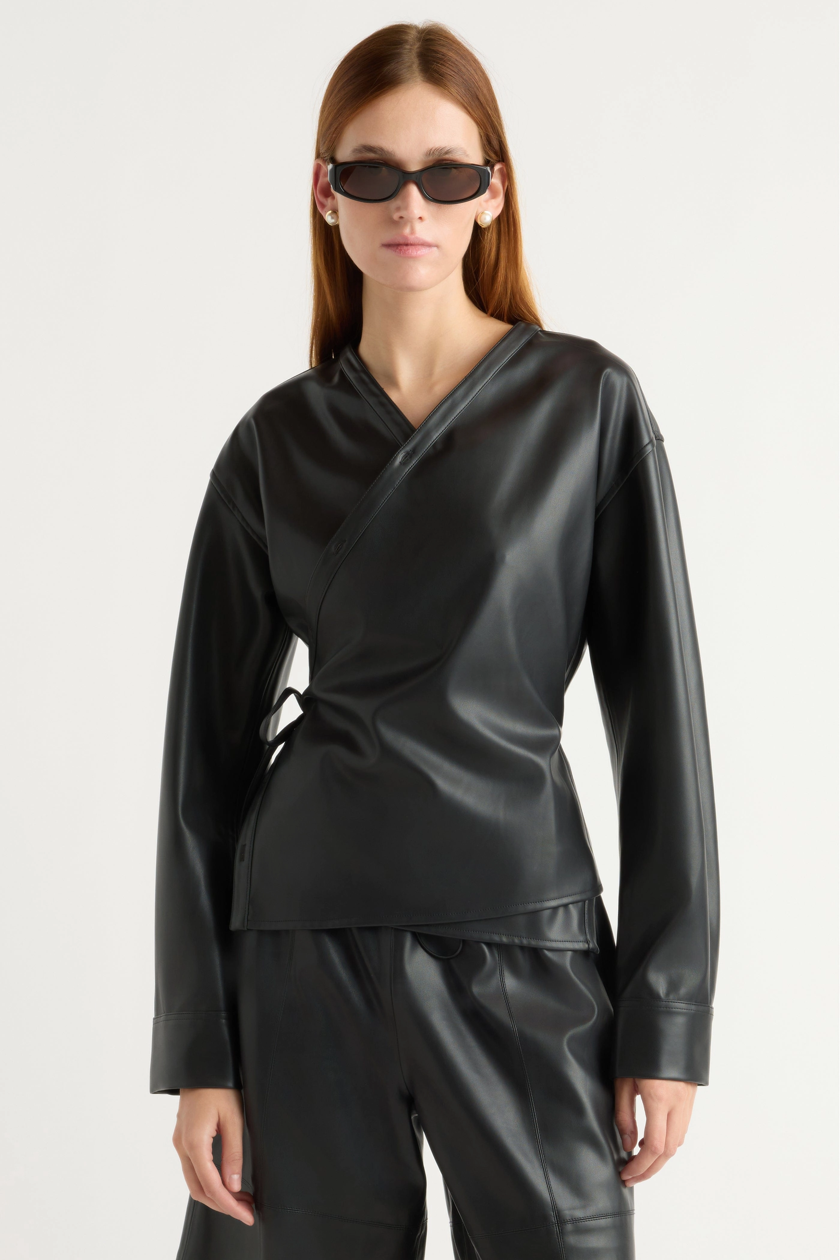 Sarit Vegan Leather Wrap Top Airflow Mesh Lining