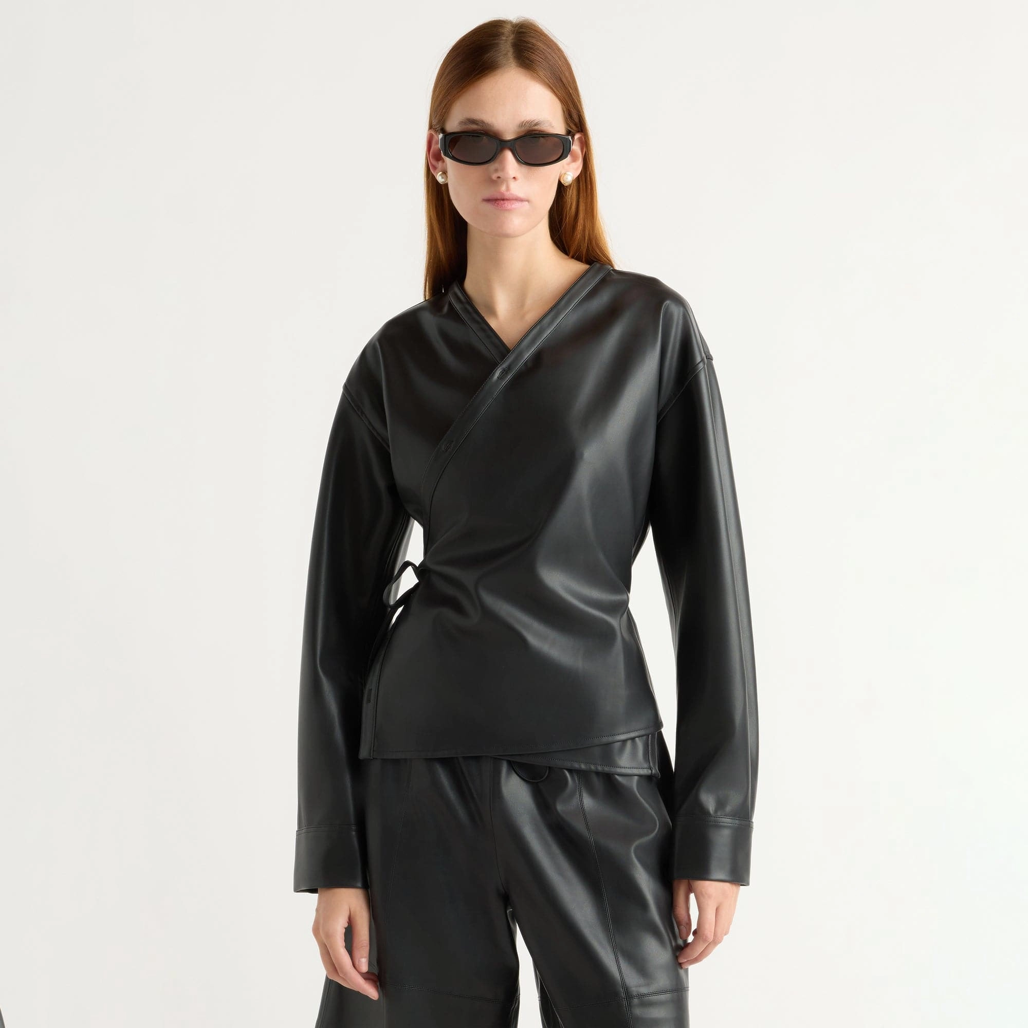 Sarit Vegan Leather Wrap Top Professional Cut BrushedInnerLining