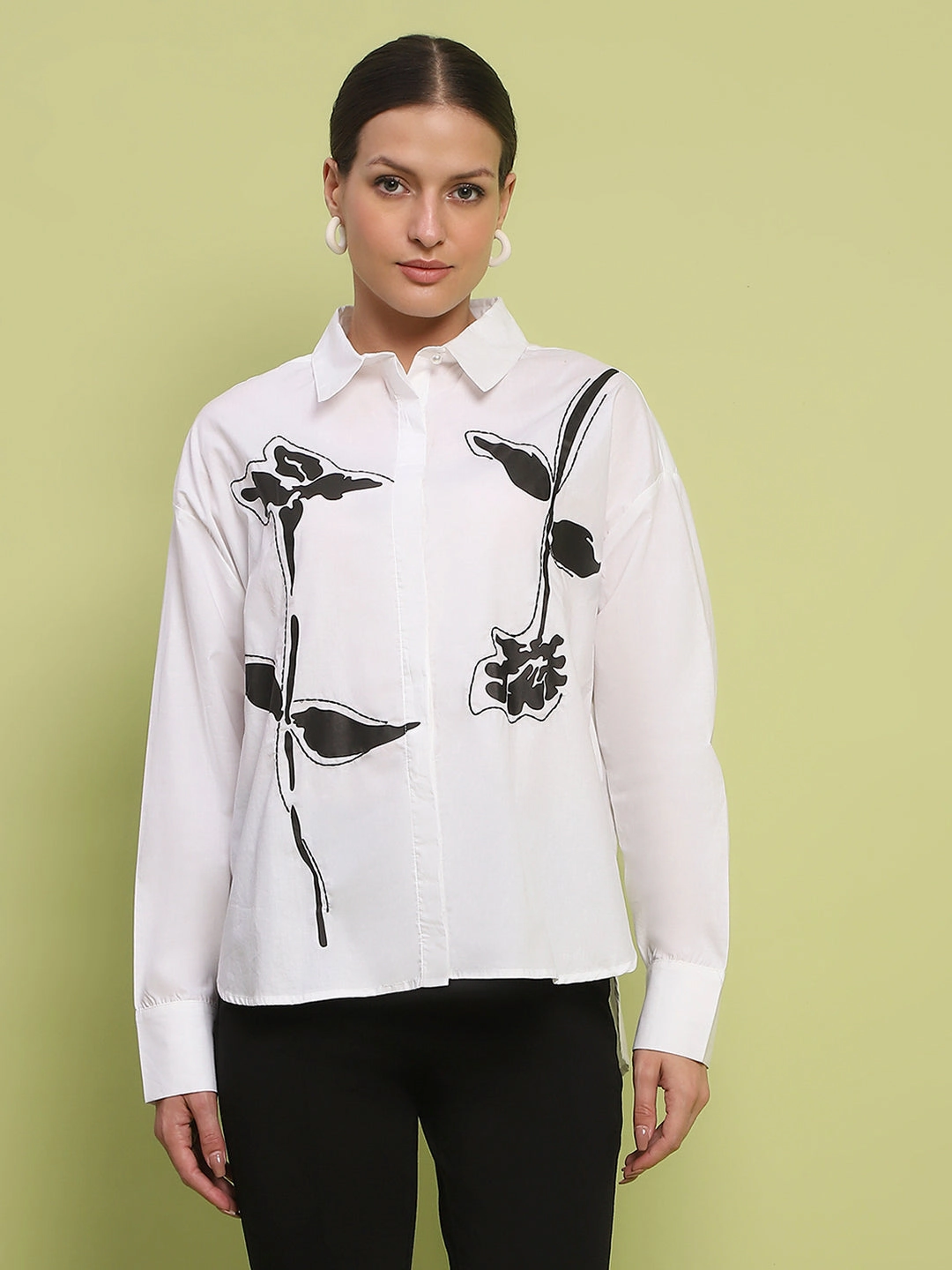 Ergonomic Sleeve Cut Madame Placement Printed White Cotton Shirt