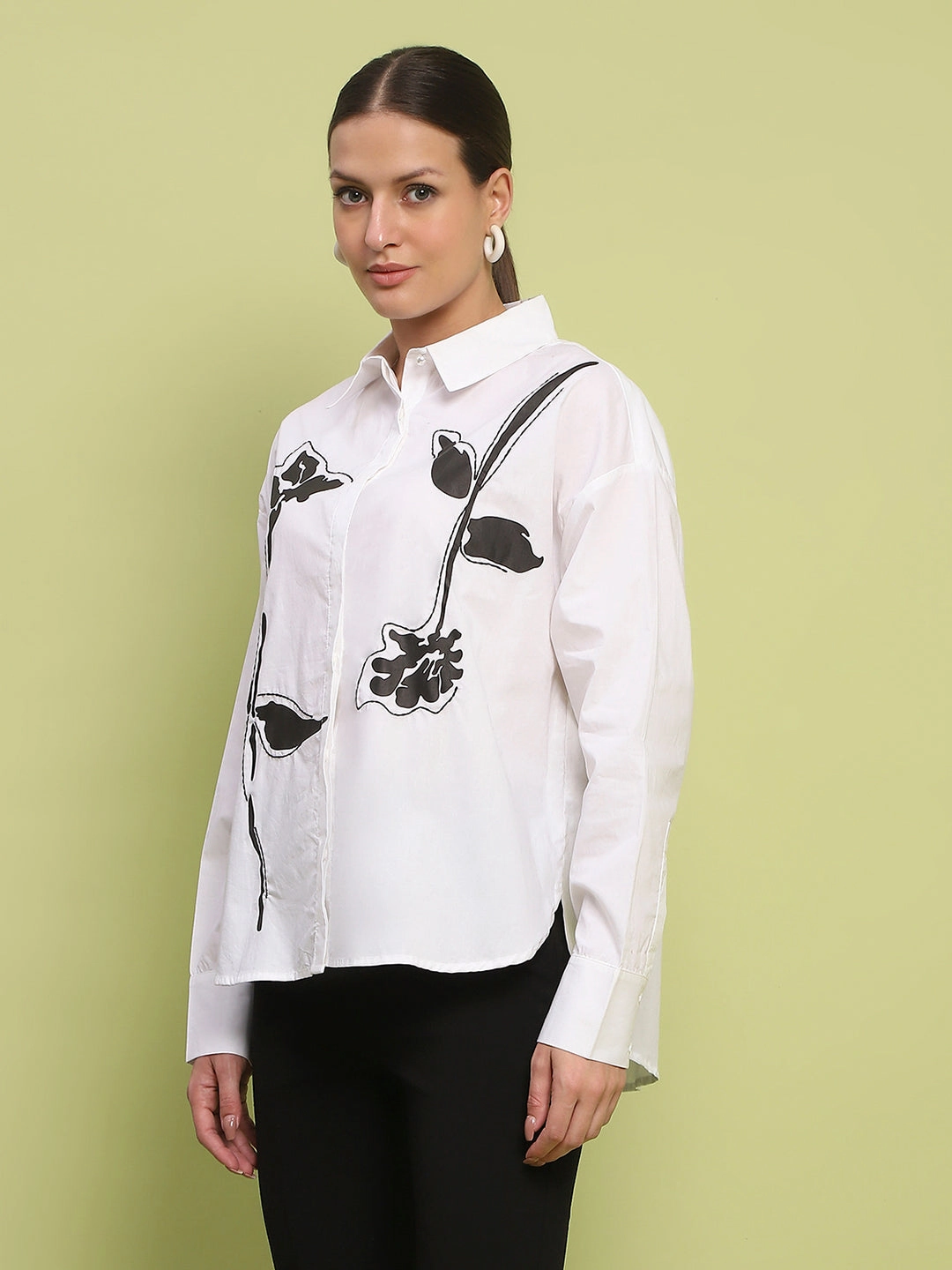 Modern Appeal Madame Placement Printed White Cotton Shirt