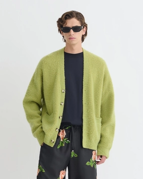 Layered Ventilation Design Durable Stitching Henri - Brushed Alpaca Cardigan - Green