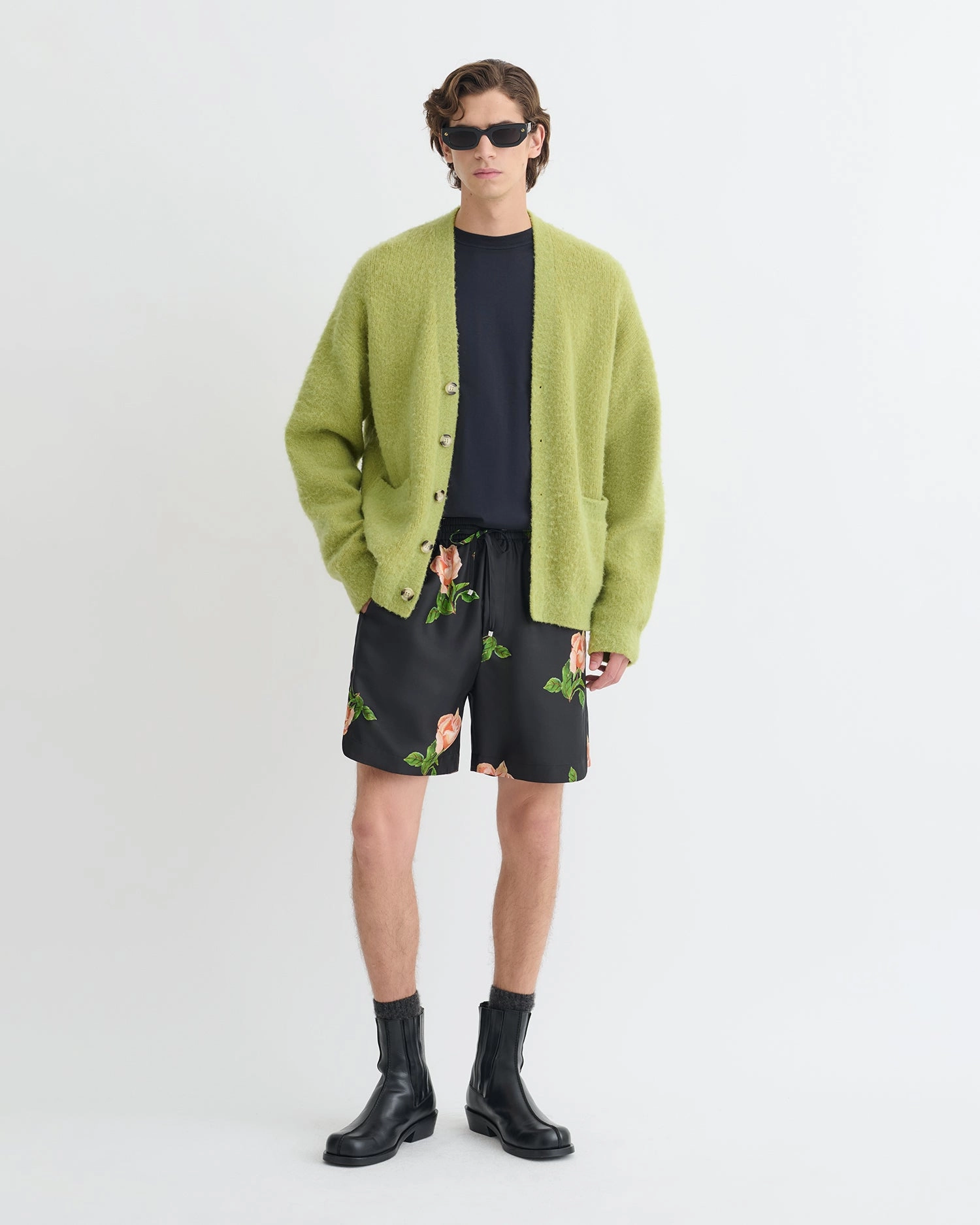 Reinforced Shoulder Seams Rolled Cuffs Henri - Brushed Alpaca Cardigan - Green