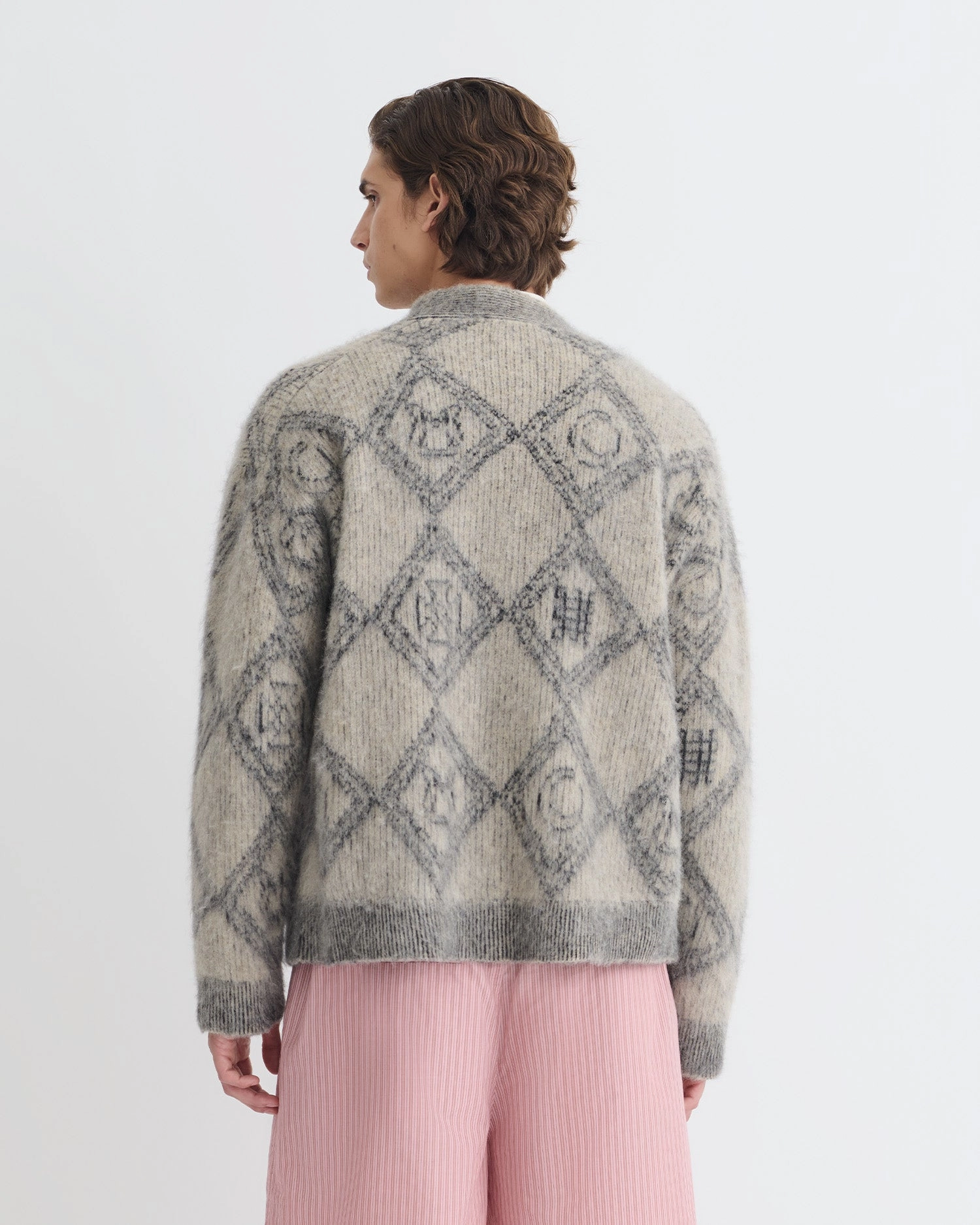 Henri - Brushed Alpaca Cardigan - Symbol Tile Oat Comfort Stretch Layered Knit