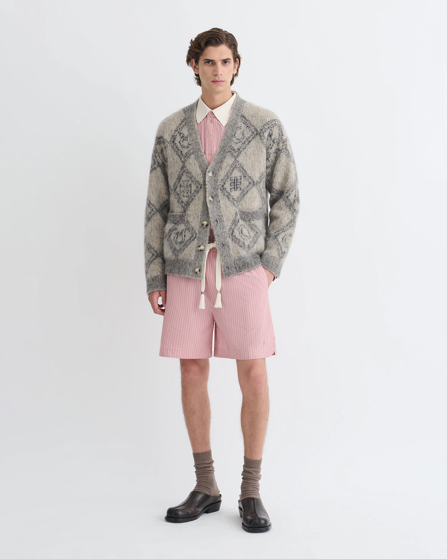 Henri - Brushed Alpaca Cardigan - Symbol Tile Oat Compression Knit Support FadeResistant Color