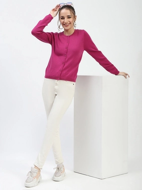 TwillWeave Comfortable Style Madame Magenta Button-Up Cardigan