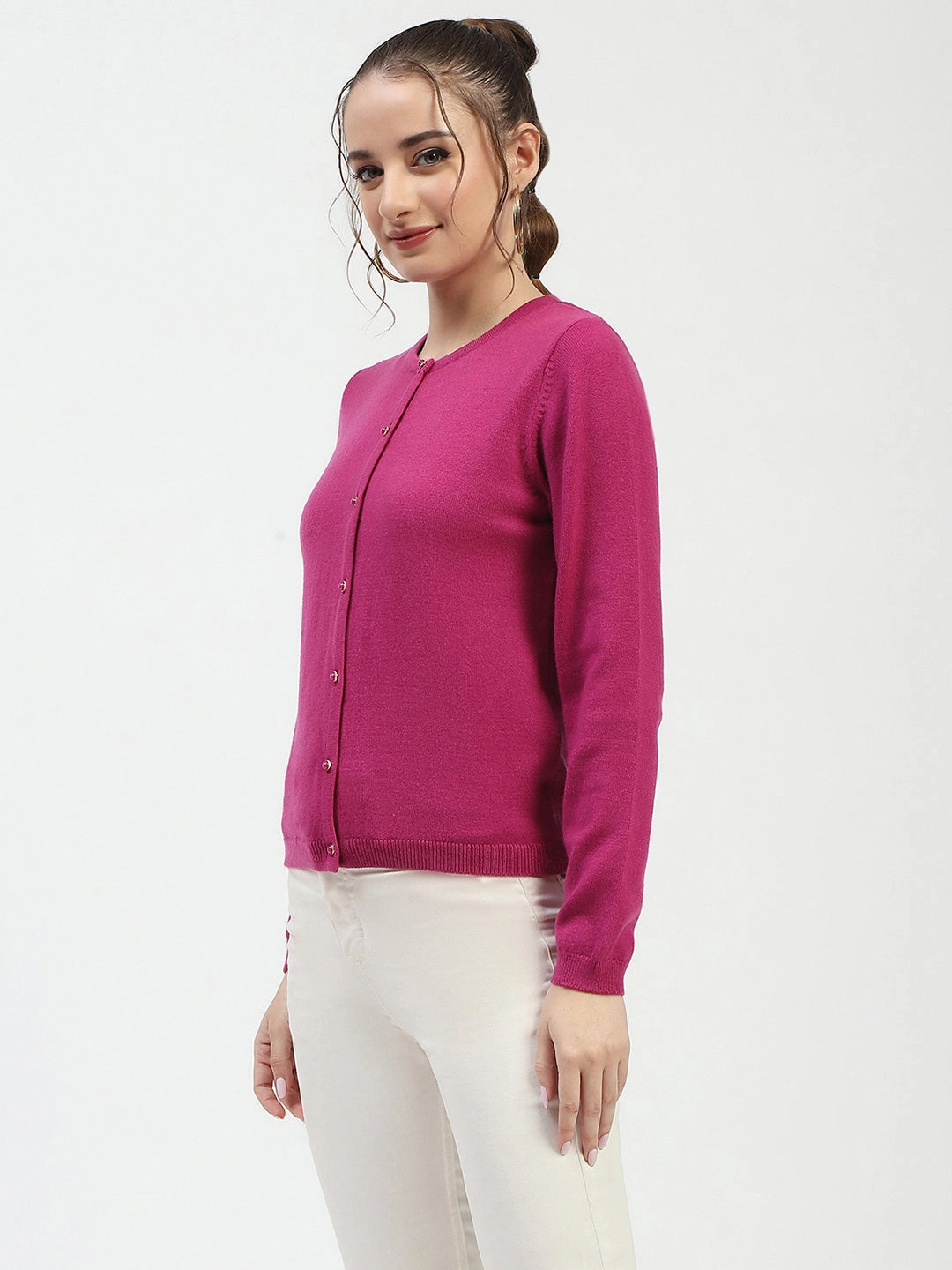 Winter Wardrobe Fade Resistant Coating Madame Magenta Button-Up Cardigan
