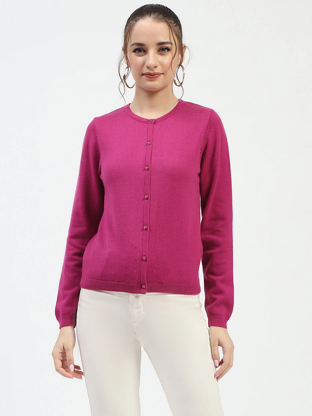 Madame Magenta Button-Up Cardigan BondedSeamTechnology All-Purpose Wear
