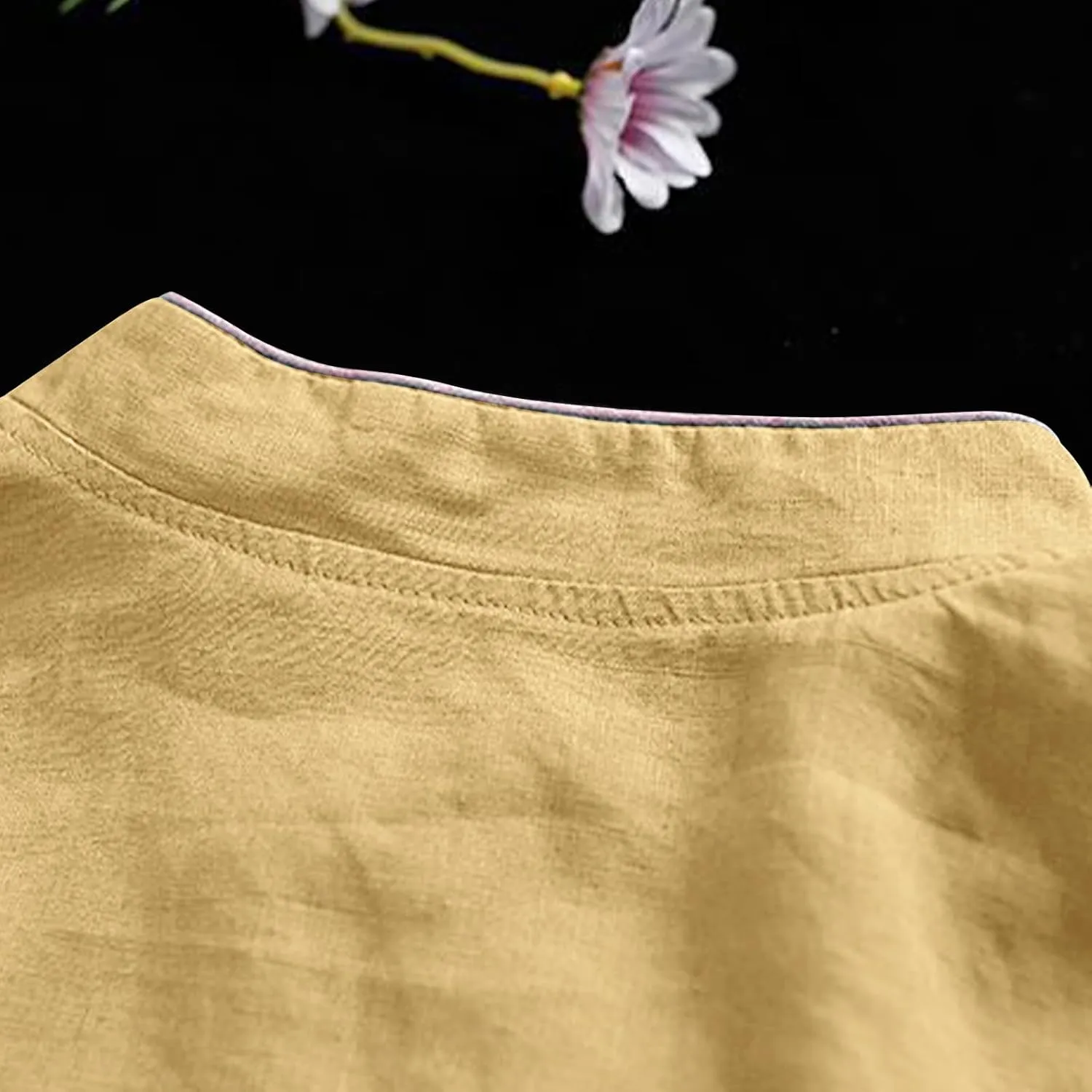 HGps8w Cotton Linen Embroidery Blouse for Women Retro Chinese Frog Button Tops Loose Fit 3/4 Sleeve Layered Tunic Shirts