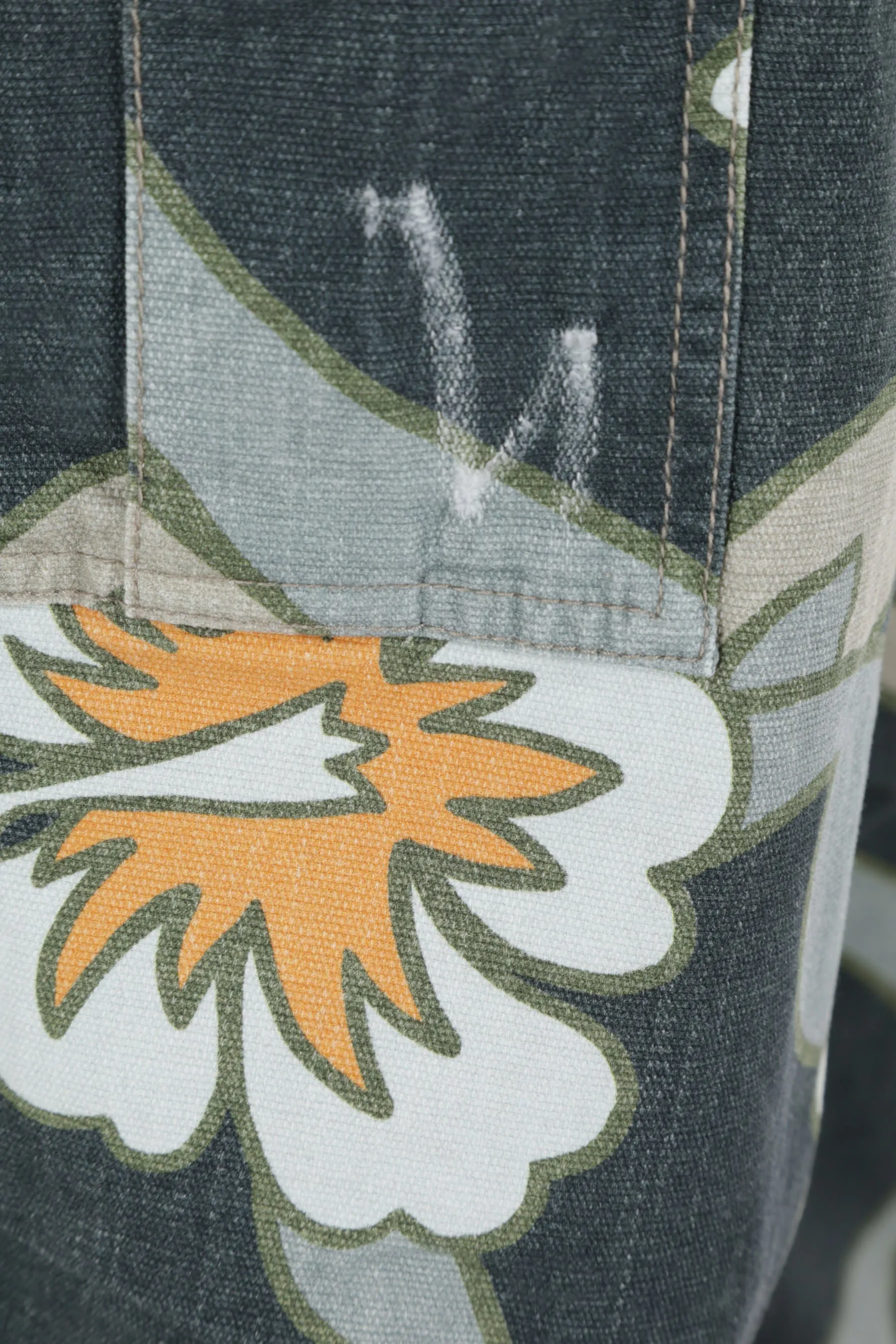 Hibiscus printed denim wide-leg cargo pants