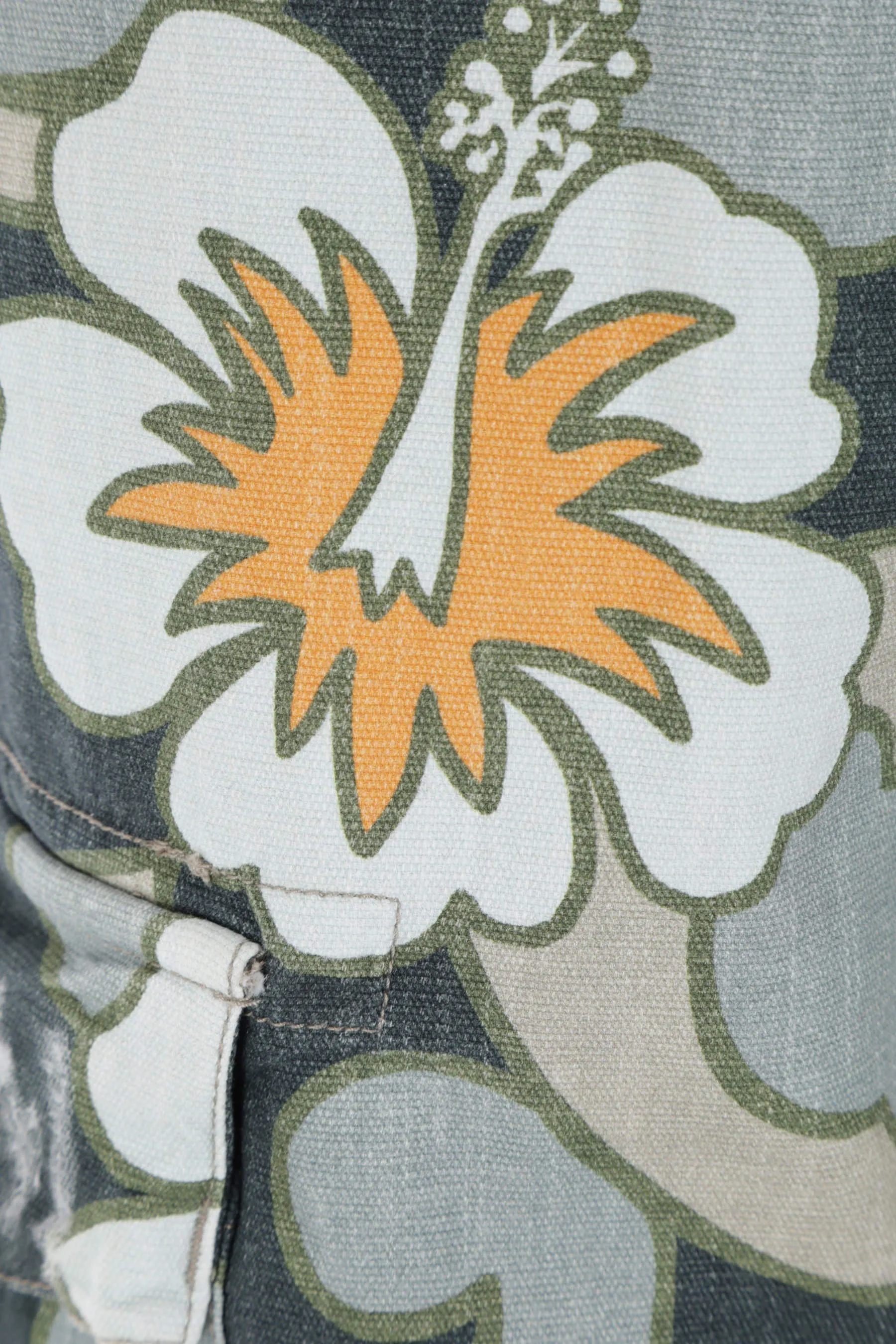Hibiscus printed denim wide-leg cargo pants