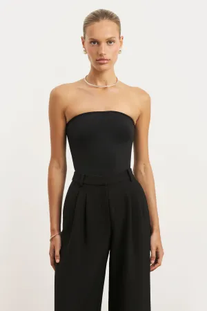 Strapless Bandeau Bodysuit - Black Rolled Hem Detailing