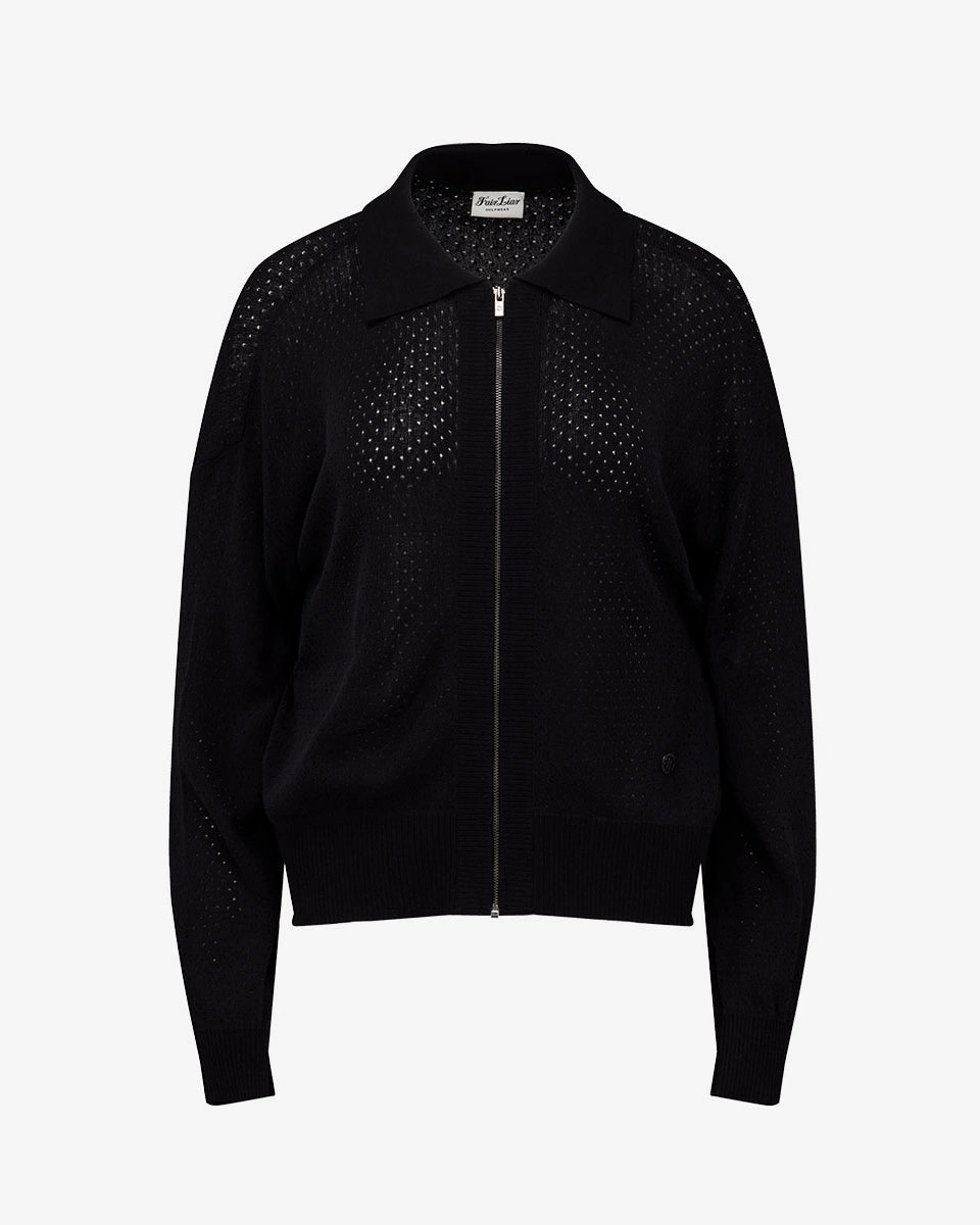 Scassi collar zip-up cardigan - Black Light Outdoor Layer RipResistant Reinforcement