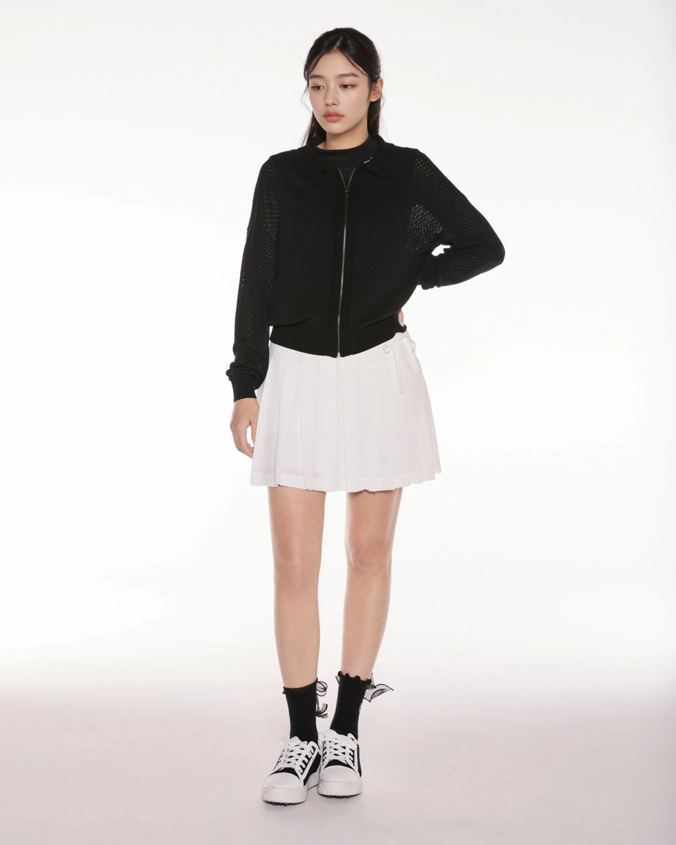 Tear Resistant Fabric Scassi collar zip-up cardigan - Black