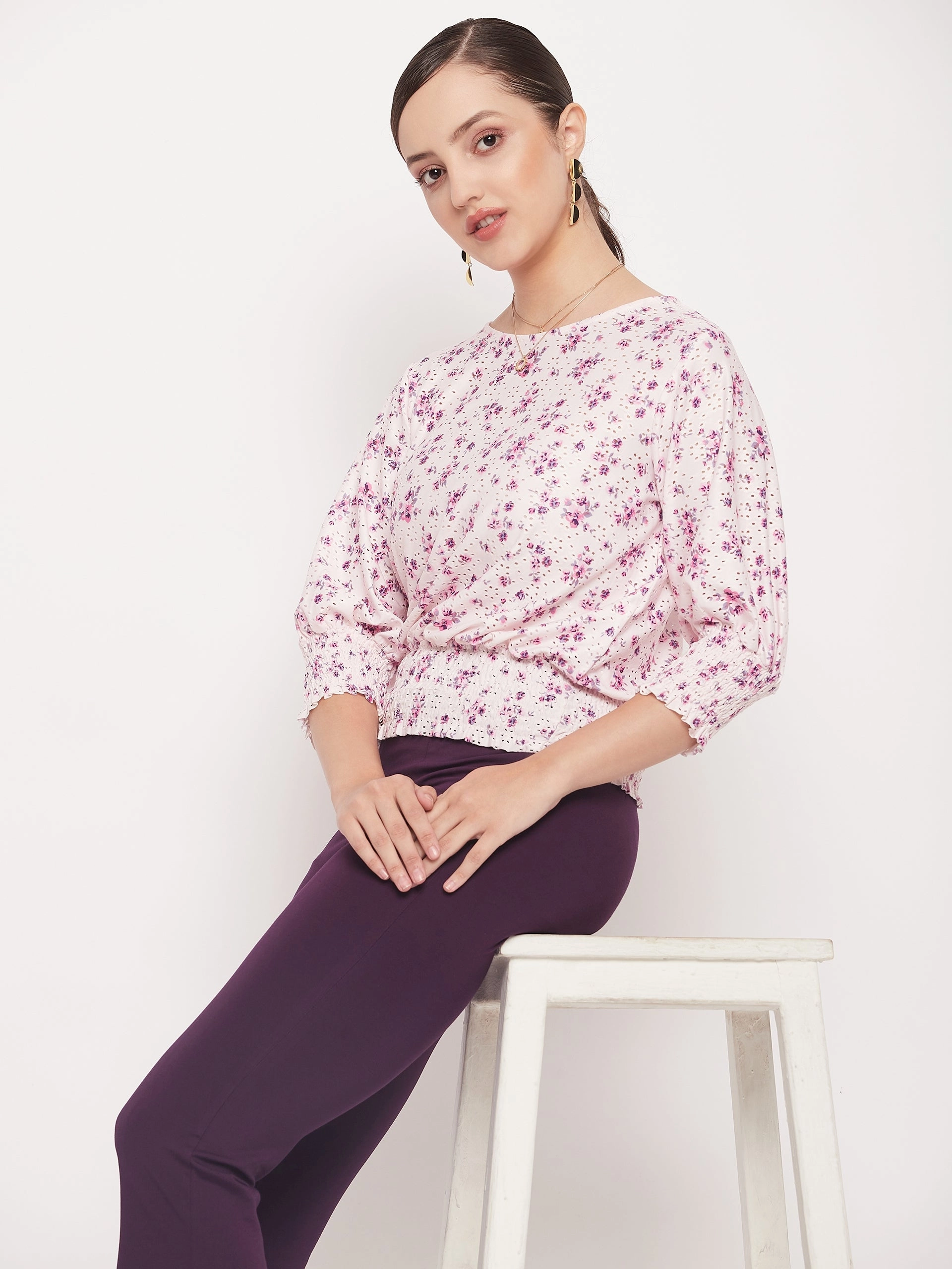 Madame Pink Elasticated Waist Cotton Floral Top Bold Design UltraSoftInterior