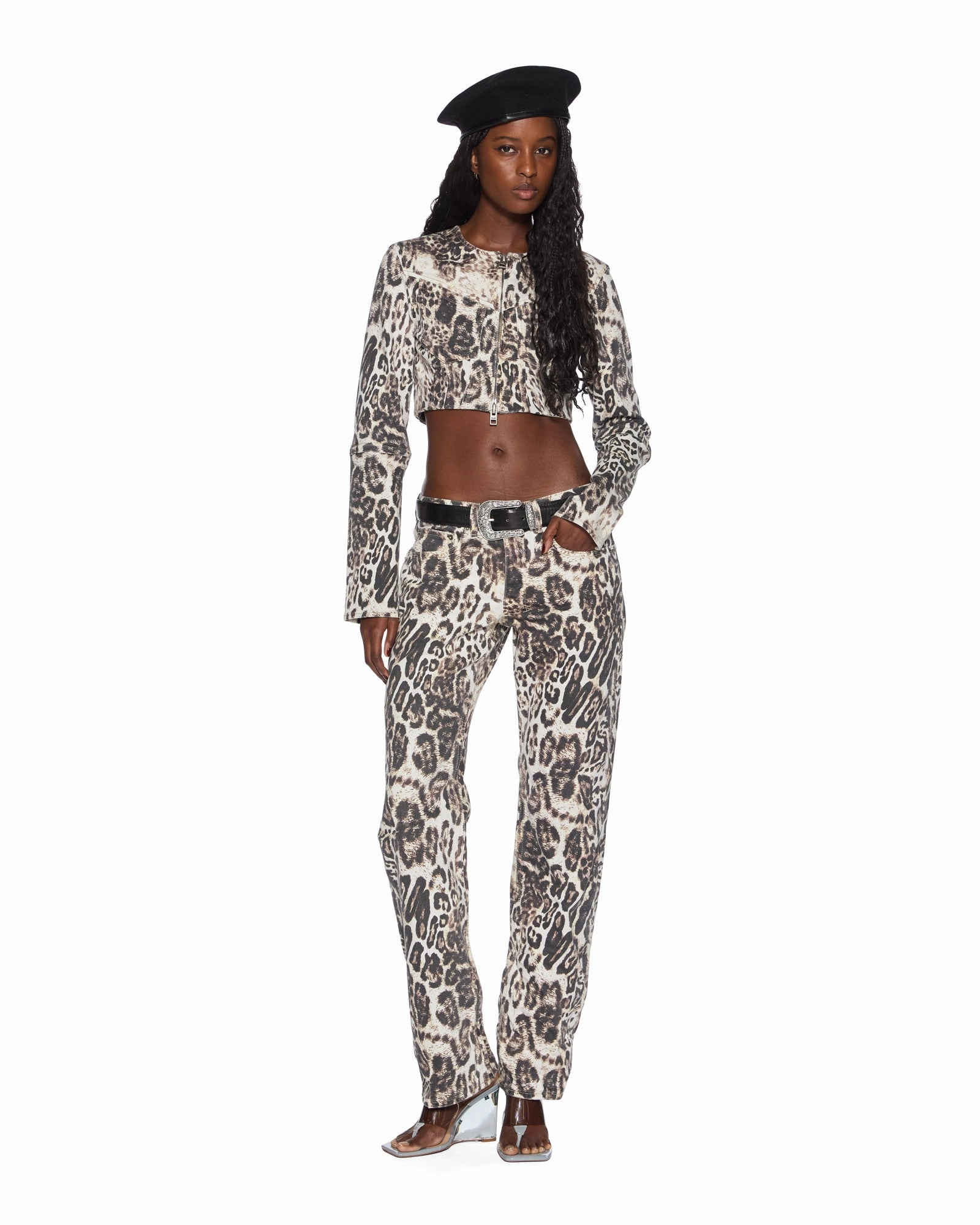 OdorResistantFinish Microfiber Material MOWALOLA CROP JACKET CHEETAH