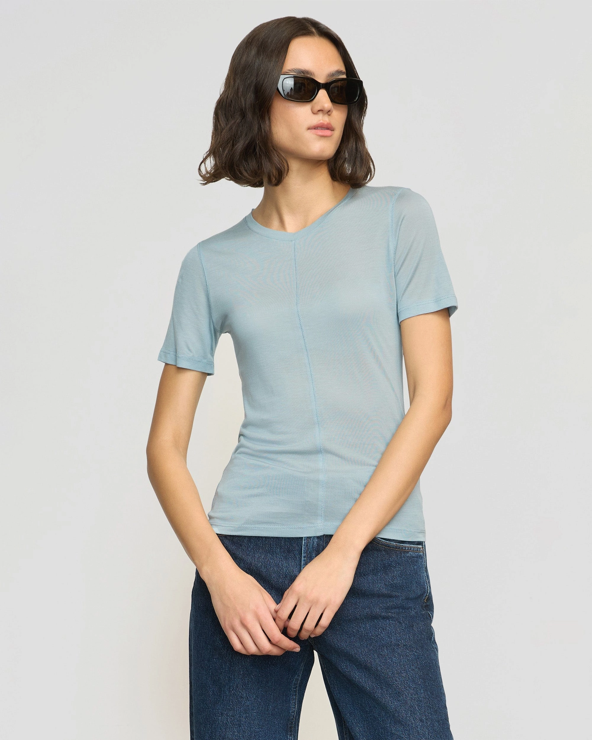 VentilatedMeshPaneling Thea Semi-Sheer Tencel Crew-Neck Tee