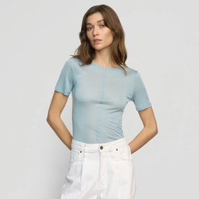 Thea Semi-Sheer Tencel Crew-Neck Tee RibbedHemline