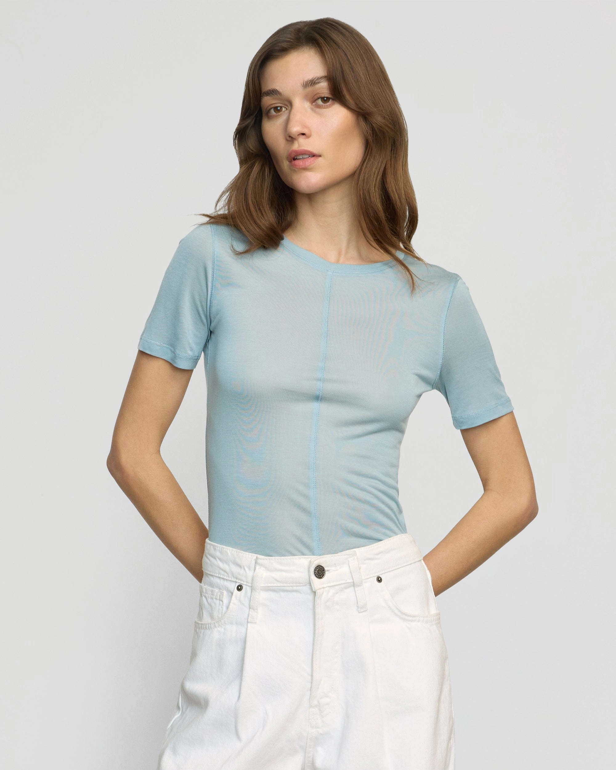 Thea Semi-Sheer Tencel Crew-Neck Tee FlexibleCuffs Hot Weather