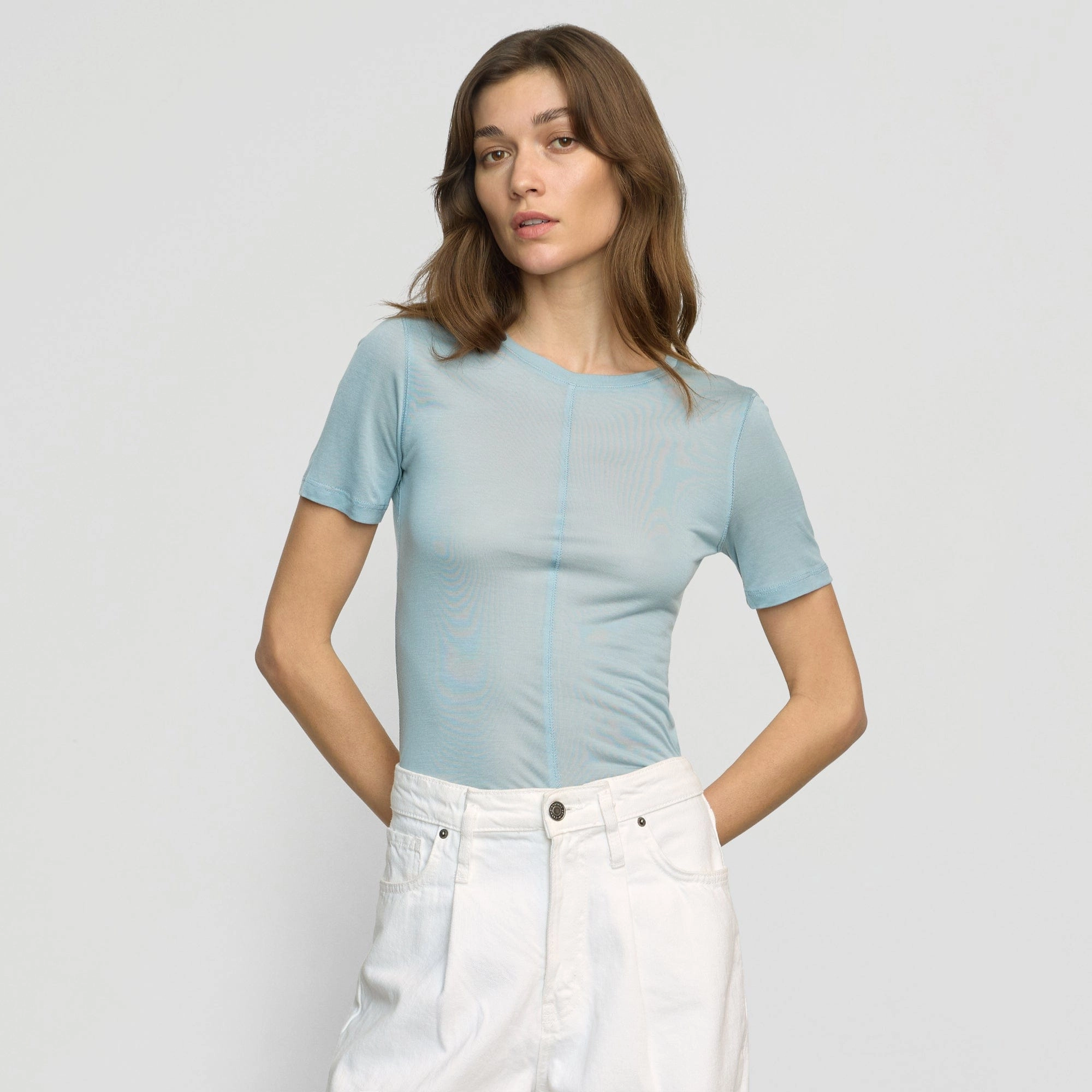 Thea Semi-Sheer Tencel Crew-Neck Tee RibbedHemline