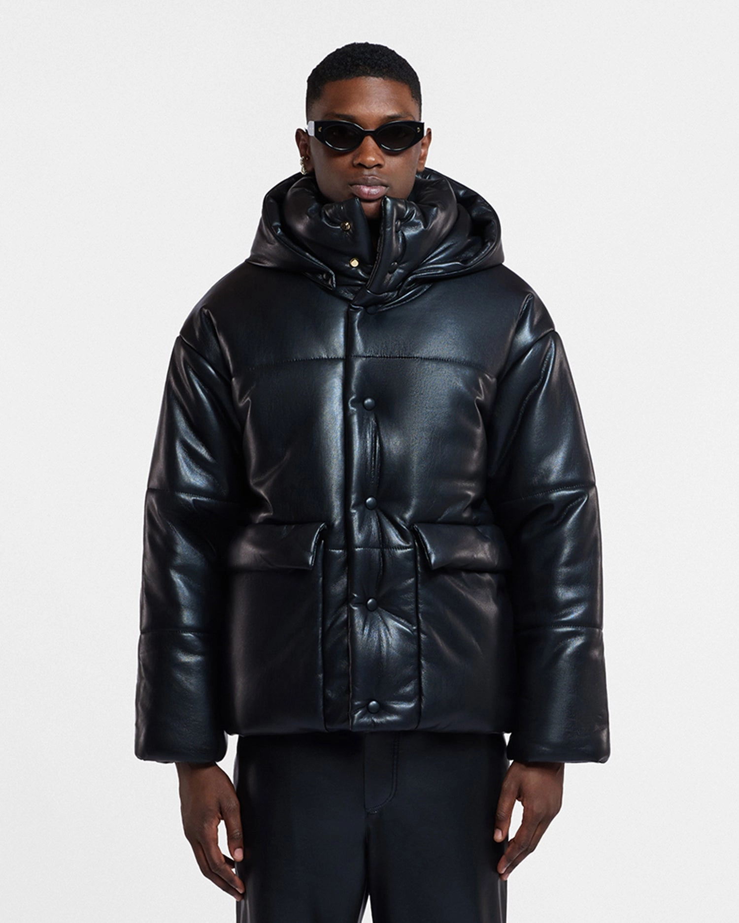 Hide Mens - Okobor? Alt-Leather Hooded Puffer - Black most