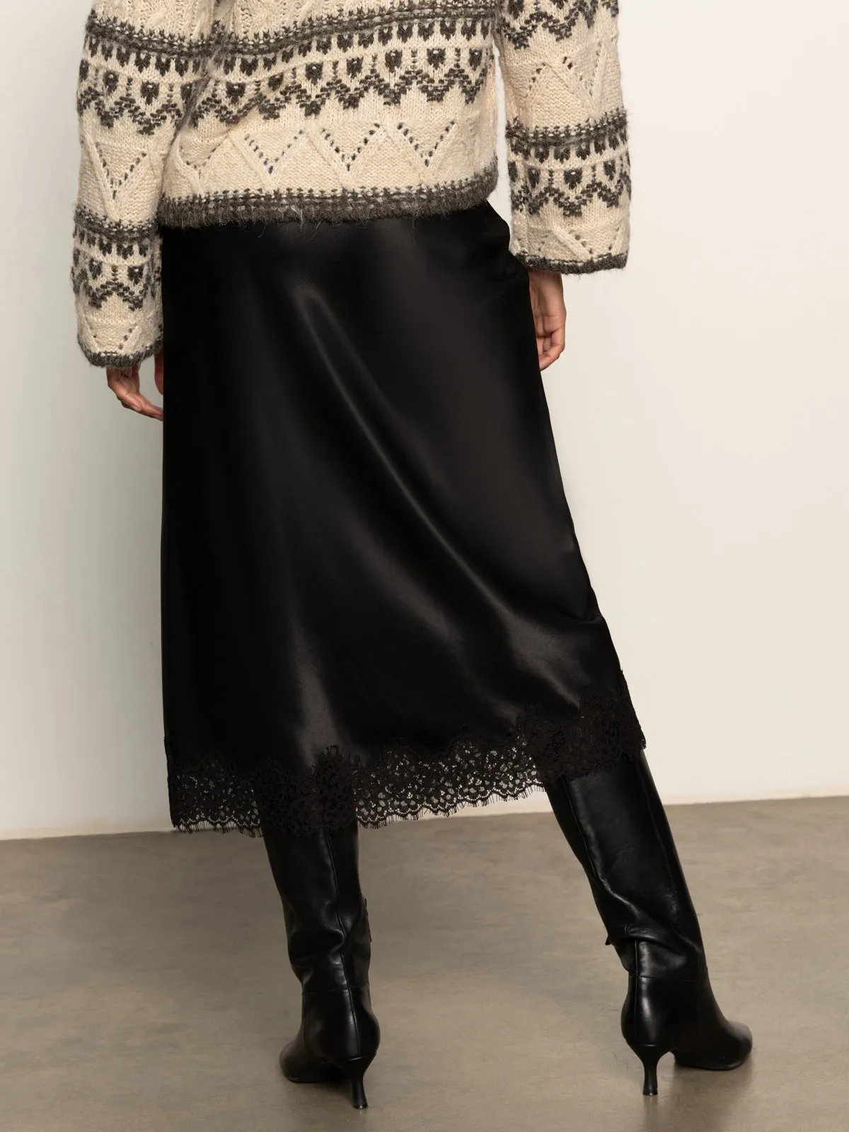 Slip Skirt With Lace Black Contrast Stitching BreathableMeshPanel